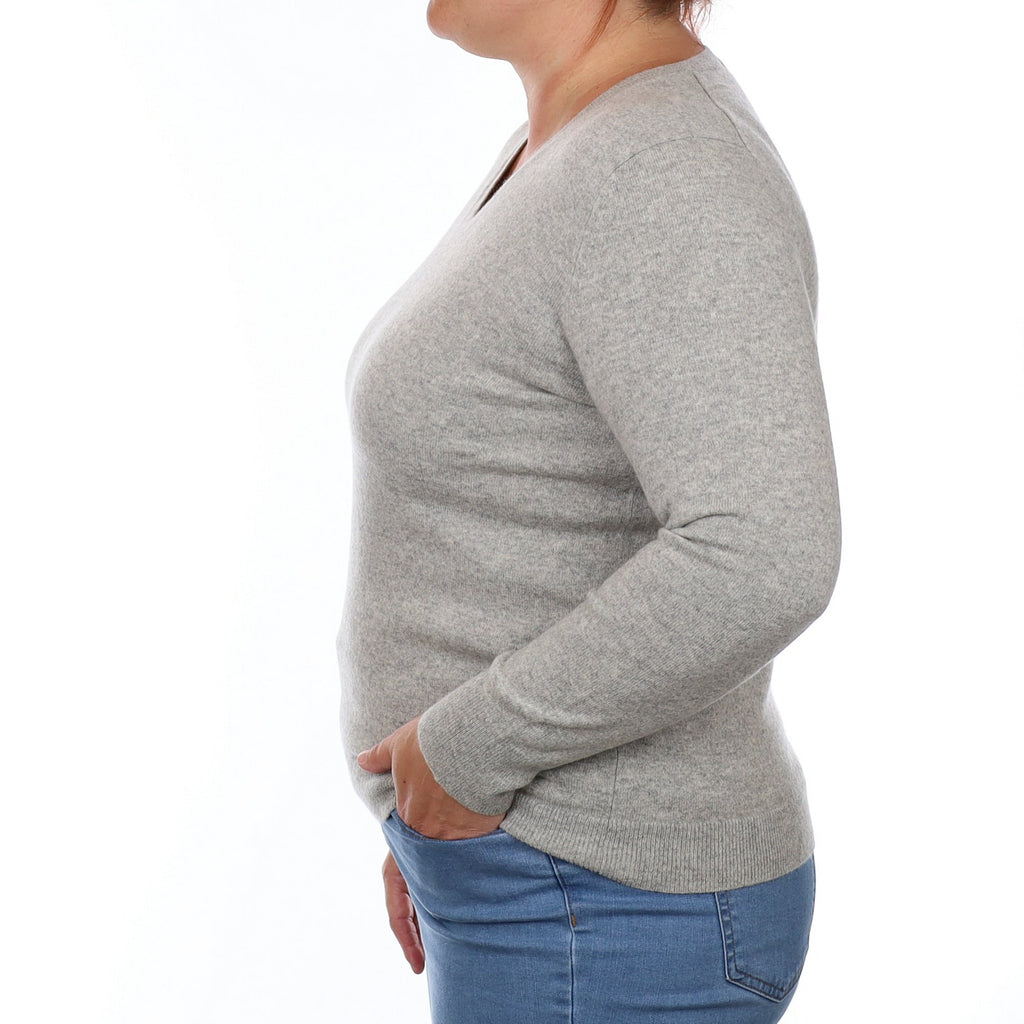 Smoke Grey Cashmere V Neck Jumper Large