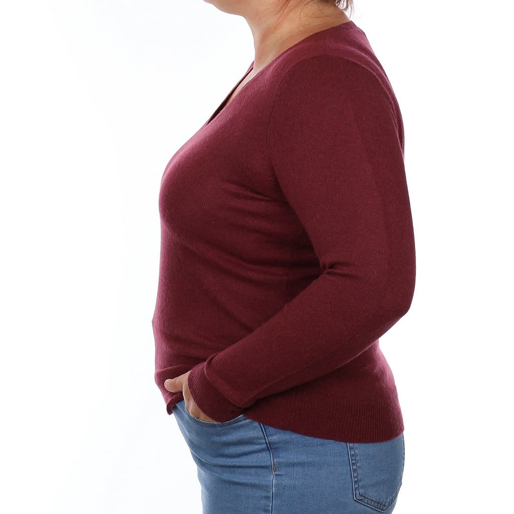 Aubergine Cashmere V Neck Jumper Large