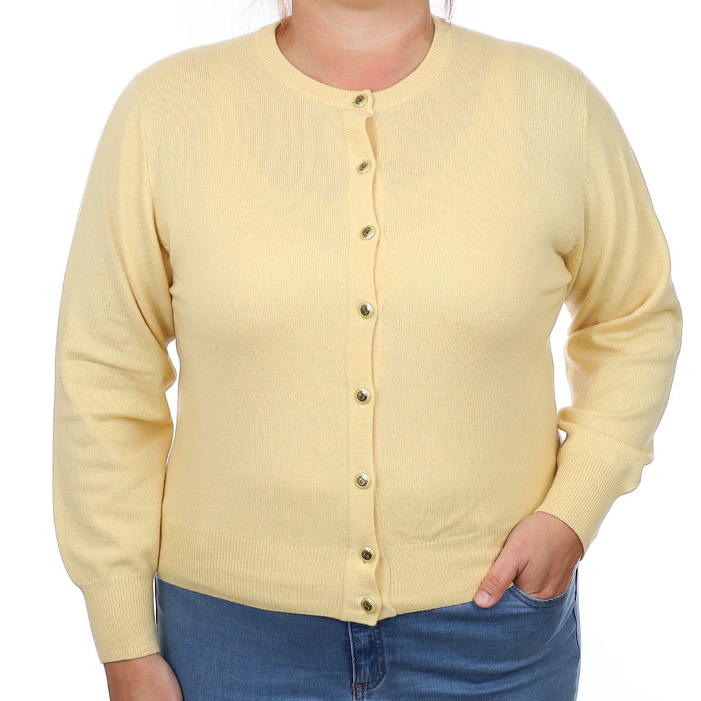 Custard Yellow Cashmere Crew Neck Cardigan Large