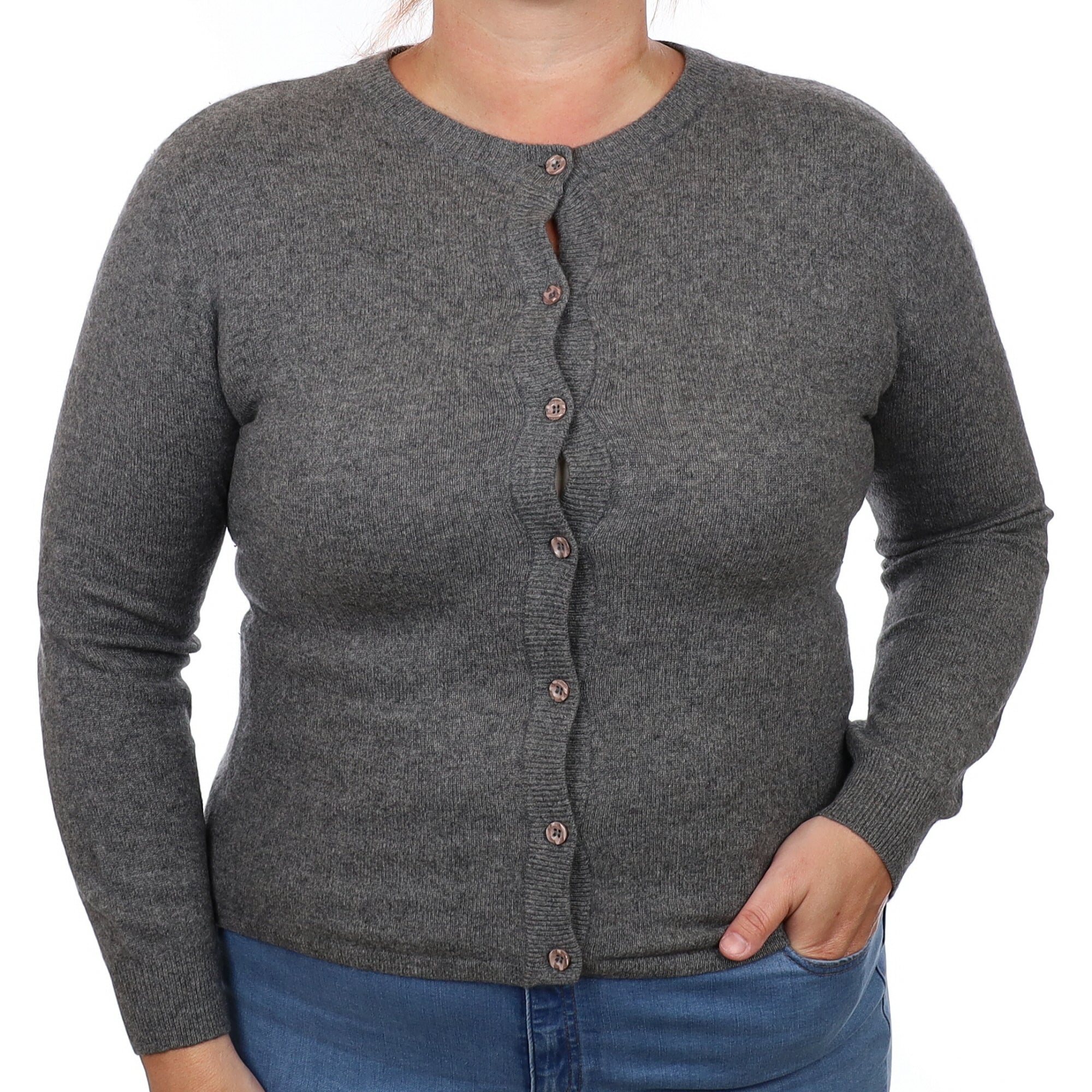 Slate Grey Cashmere Crew Neck Cardigan Large