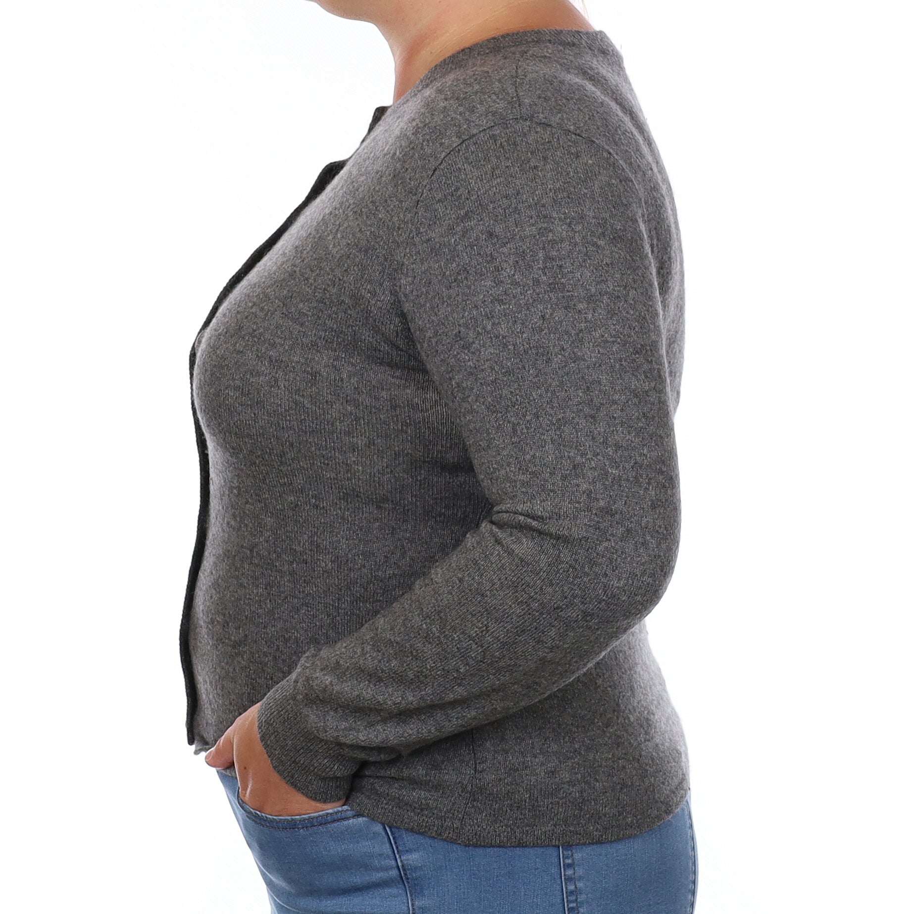 Slate Grey Cashmere Crew Neck Cardigan Large
