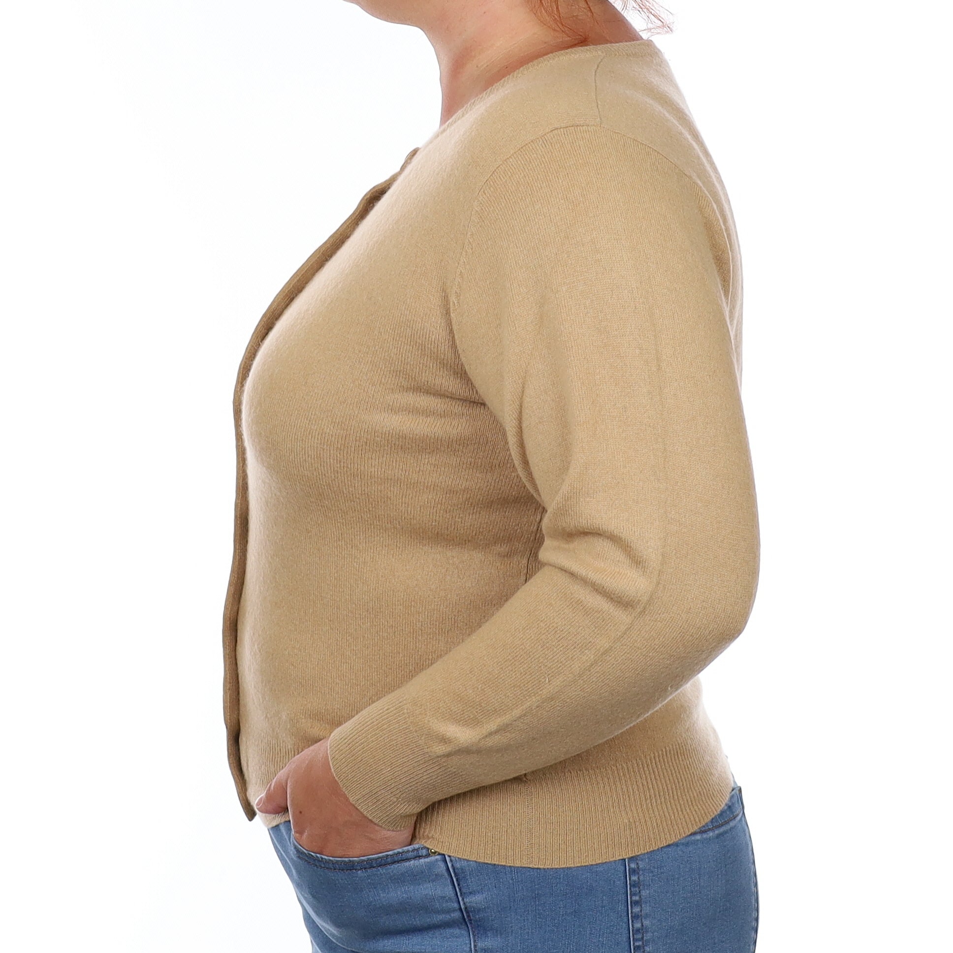 Caramel Brown Cashmere Crew Neck Cardigan Large