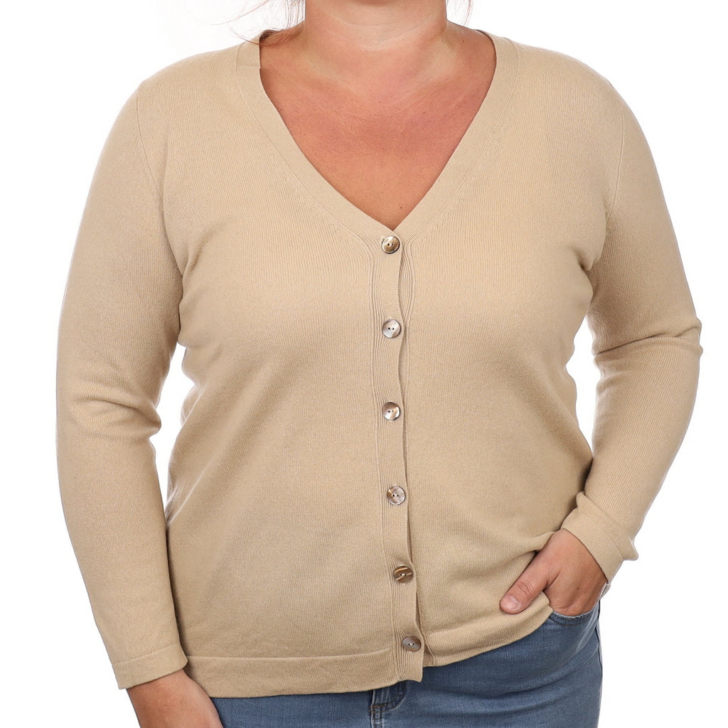 Beige Cashmere V Neck Cardigan Large