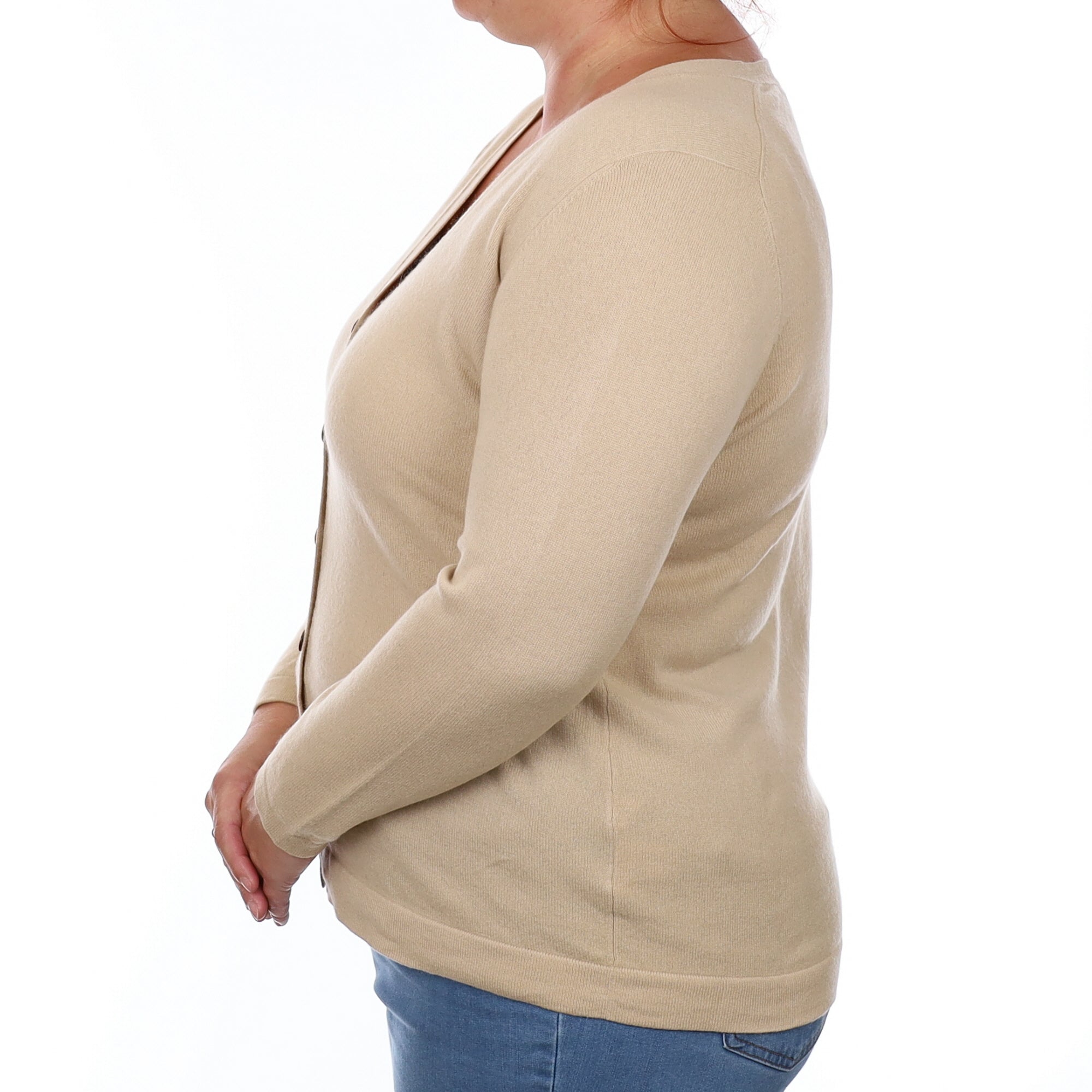 Beige Cashmere V Neck Cardigan Large