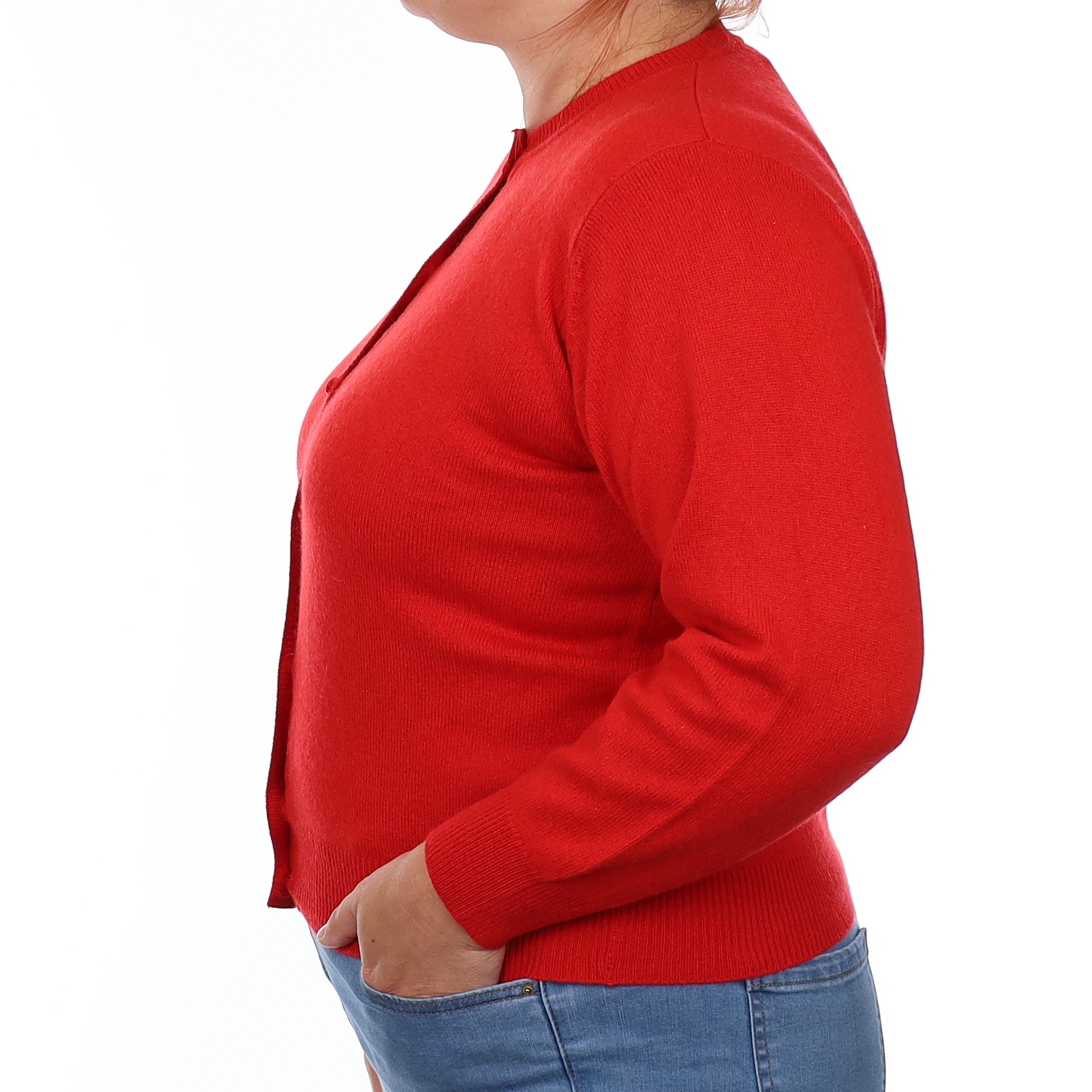 Scarlet Red Cashmere Crew Neck Cardigan Large