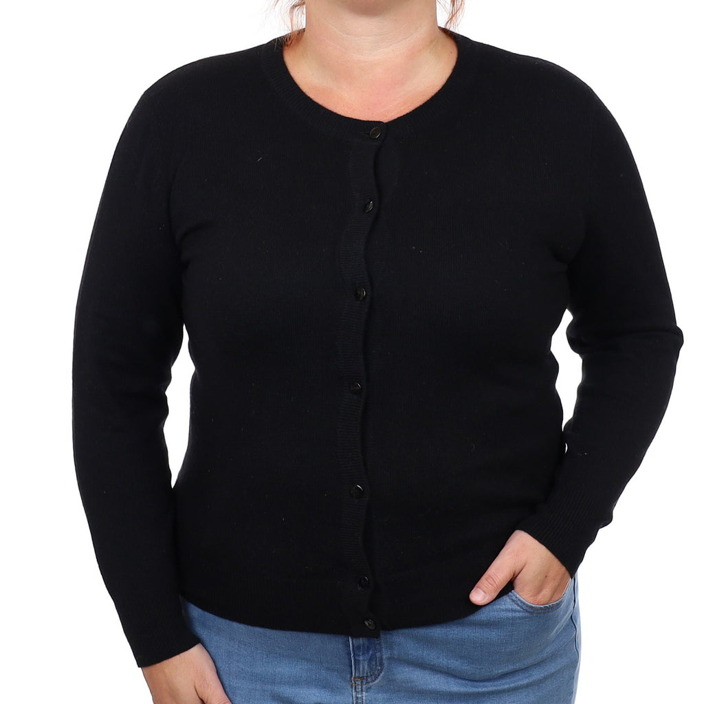 Black Cashmere Crew Neck Cardigan Large