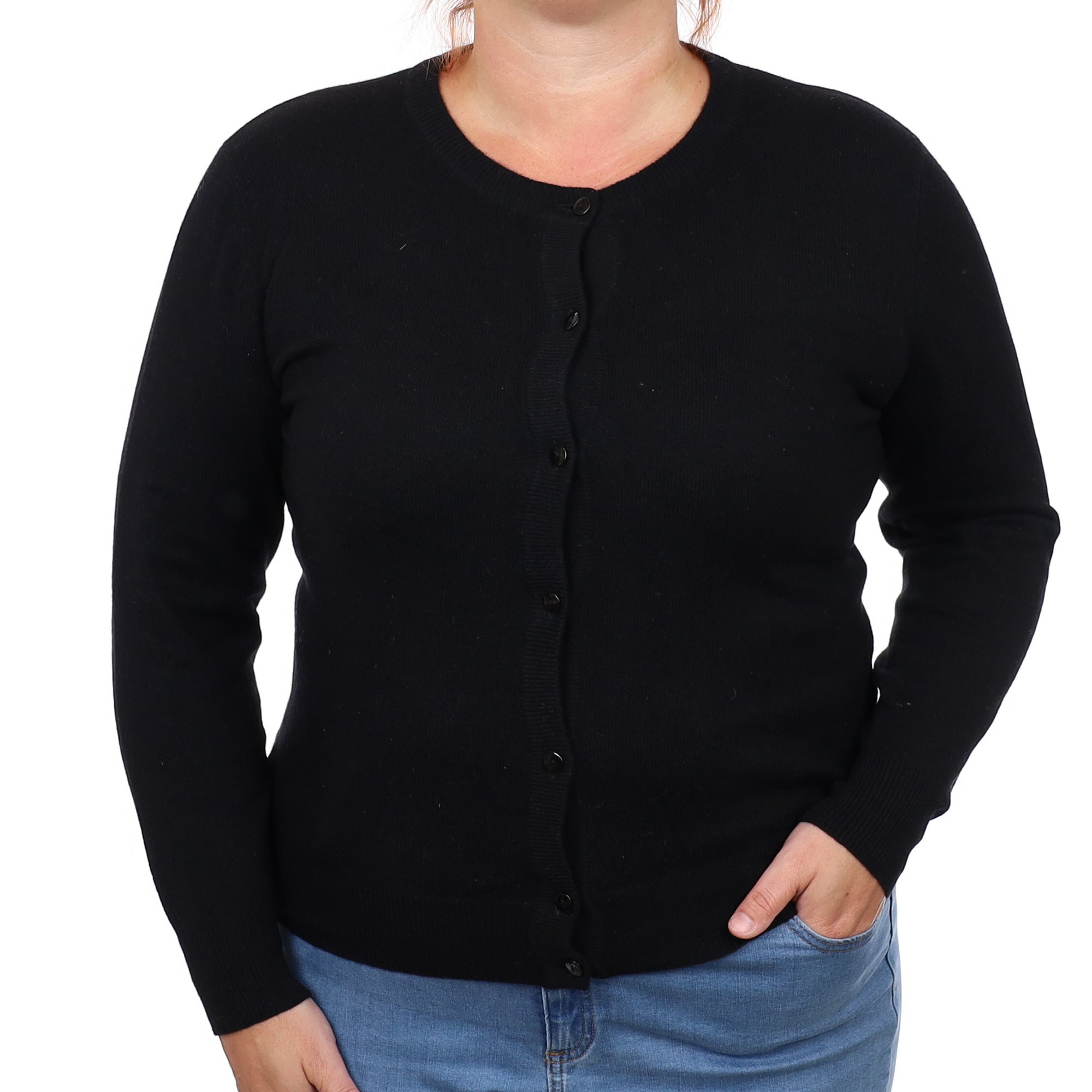 Black Cashmere Crew Neck Cardigan Large
