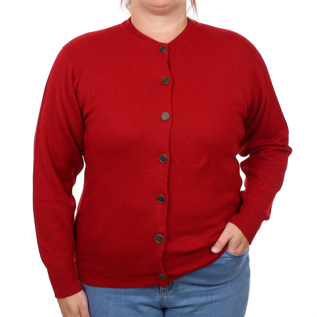 Scottish Crimson Red Cashmere Crew Neck Cardigan Large