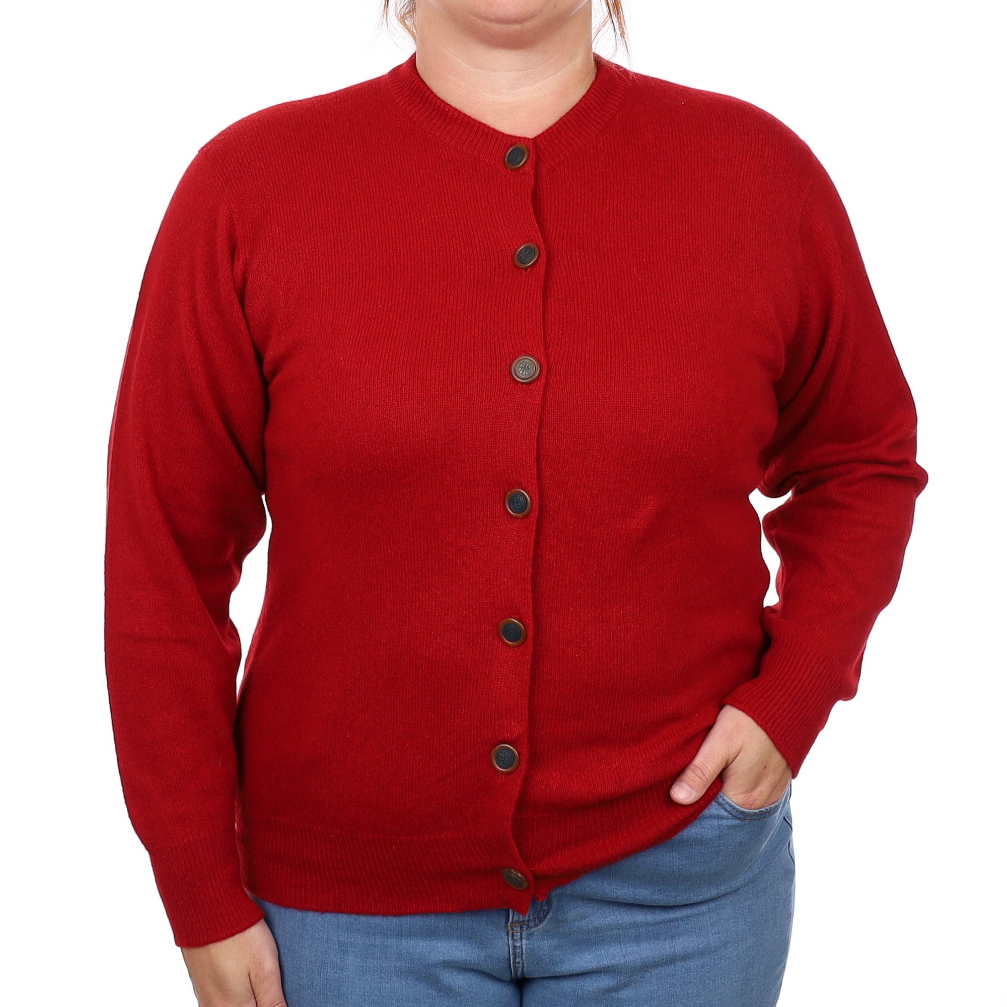 Scottish Crimson Red Cashmere Crew Neck Cardigan Large