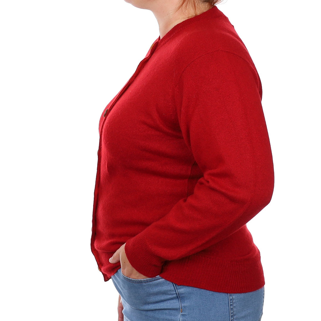 Scottish Crimson Red Cashmere Crew Neck Cardigan Large
