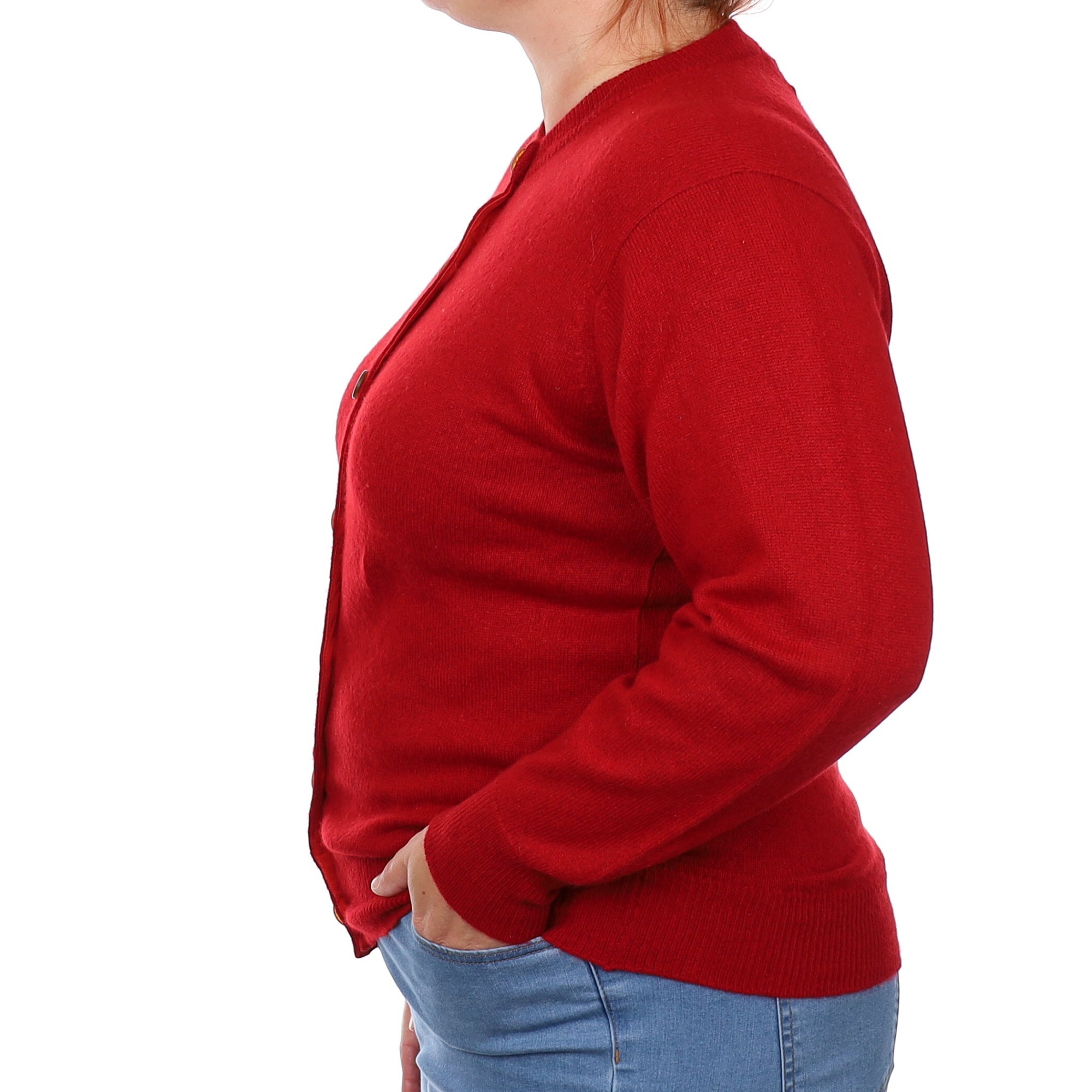 Scottish Crimson Red Cashmere Crew Neck Cardigan Large