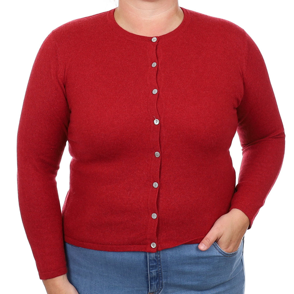 Crimson Red Cashmere Crew Neck Cardigan Large