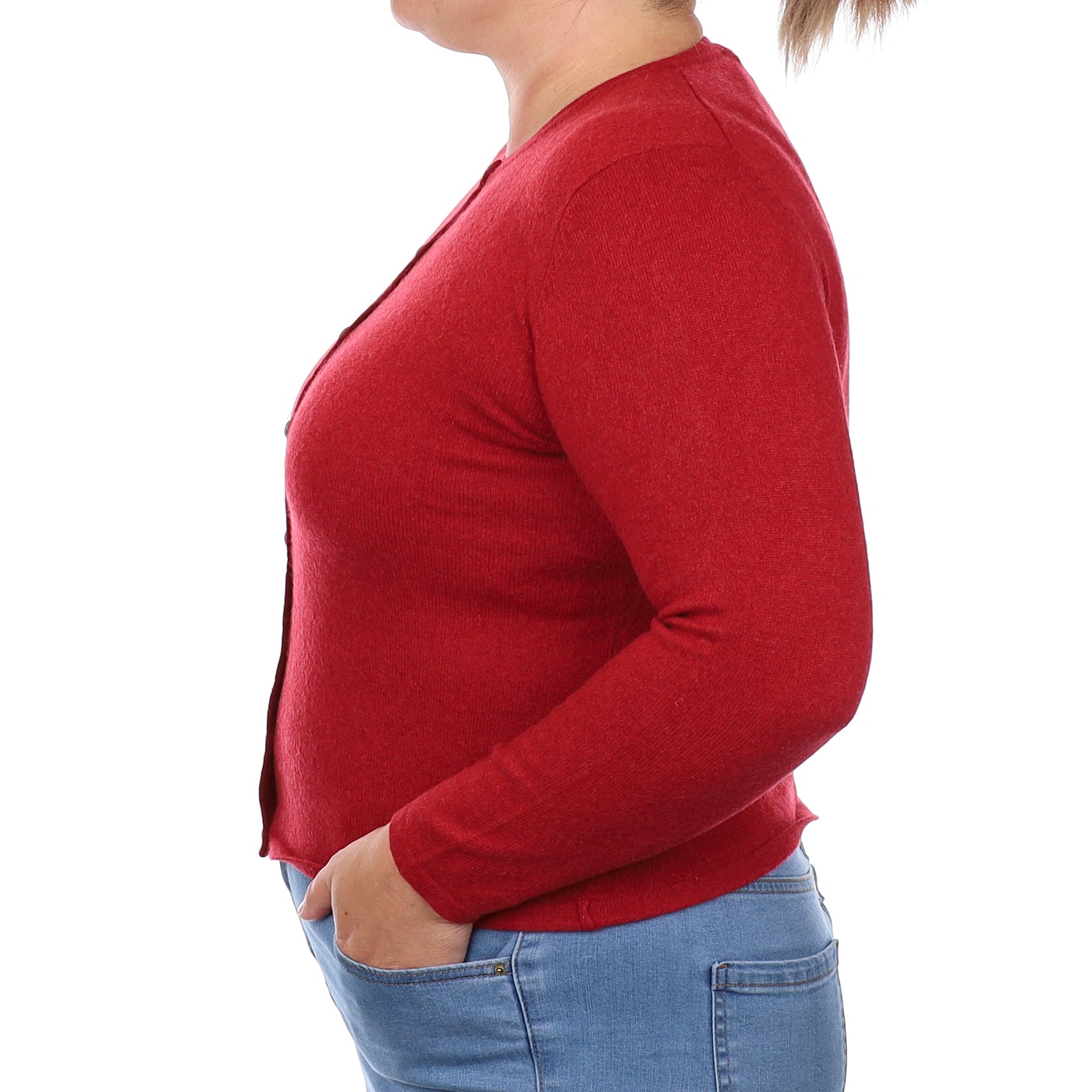 Crimson Red Cashmere Crew Neck Cardigan Large