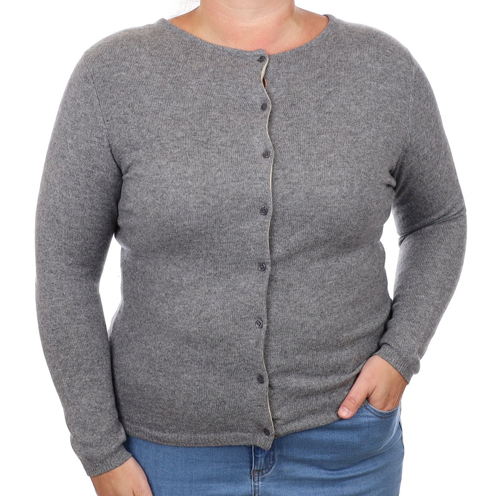Ash Grey Cashmere Wide Crew Neck Cardigan Large