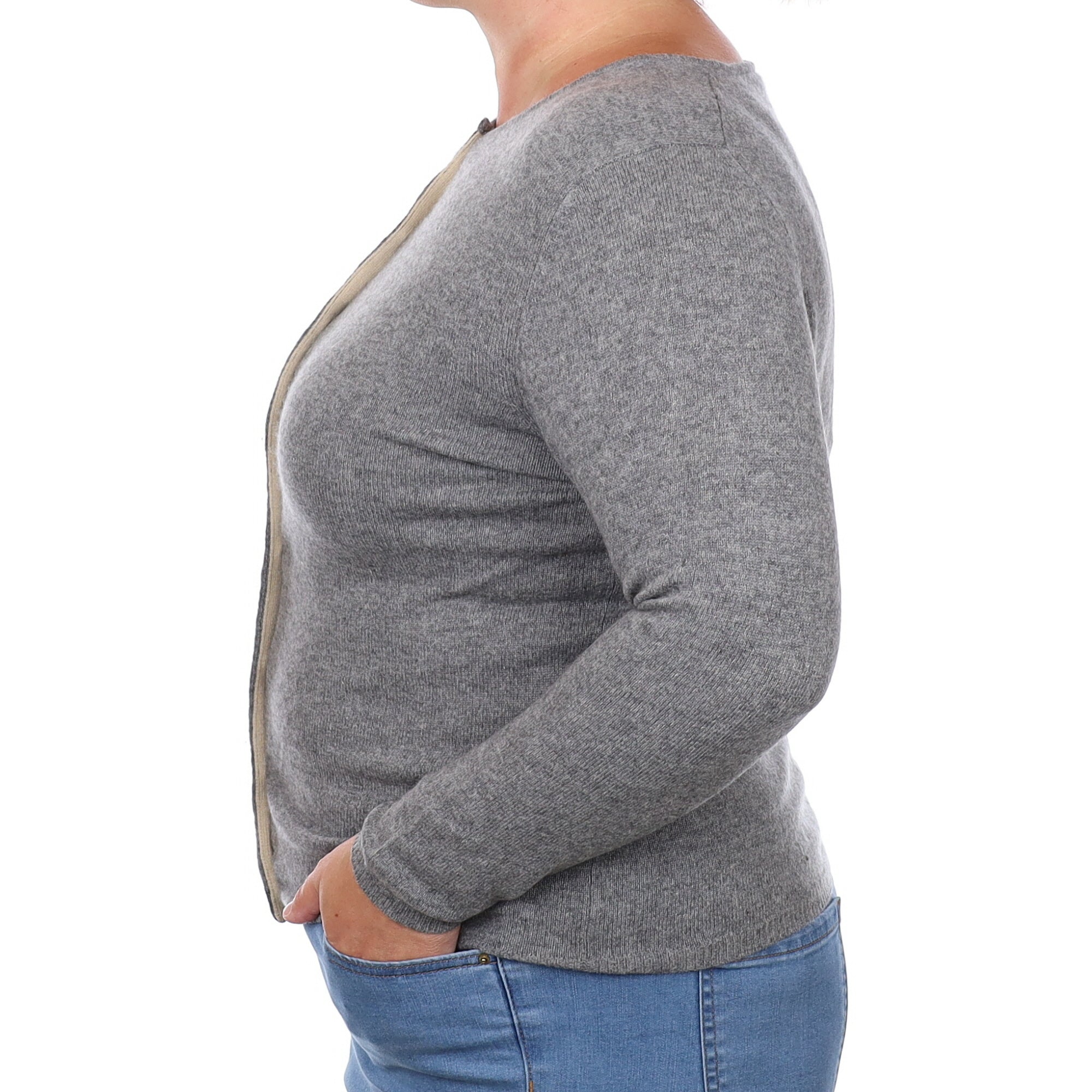 Ash Grey Cashmere Wide Crew Neck Cardigan Large