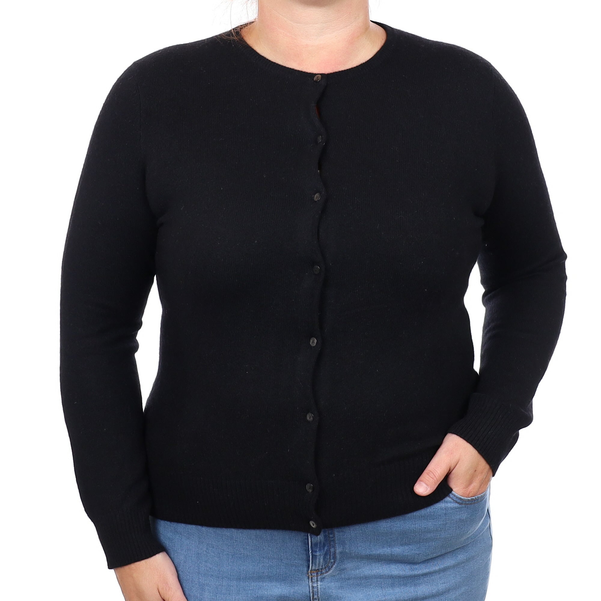 Black Cashmere Crew Neck Cardigan Large