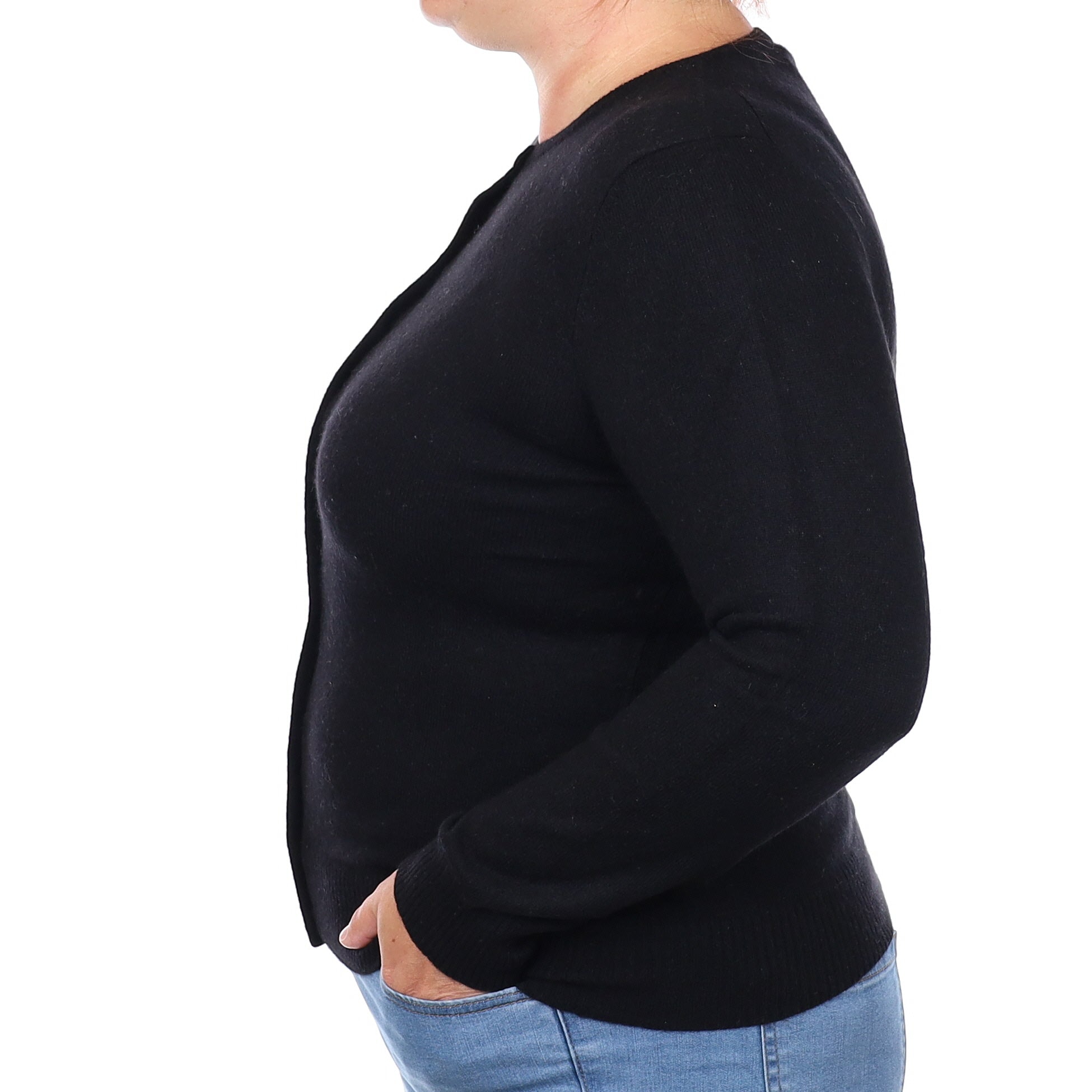 Black Cashmere Crew Neck Cardigan Large