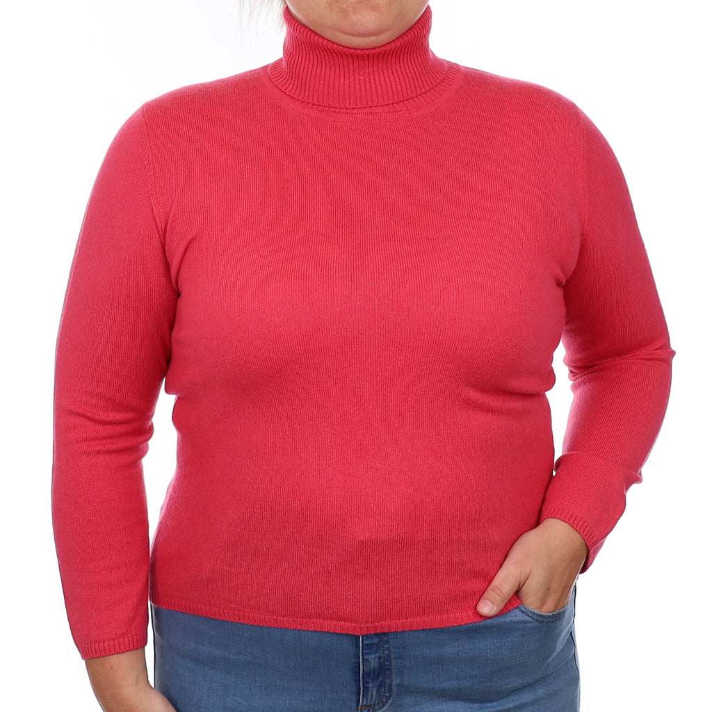 Raspberry Pink Cashmere Polo Neck Jumper Large