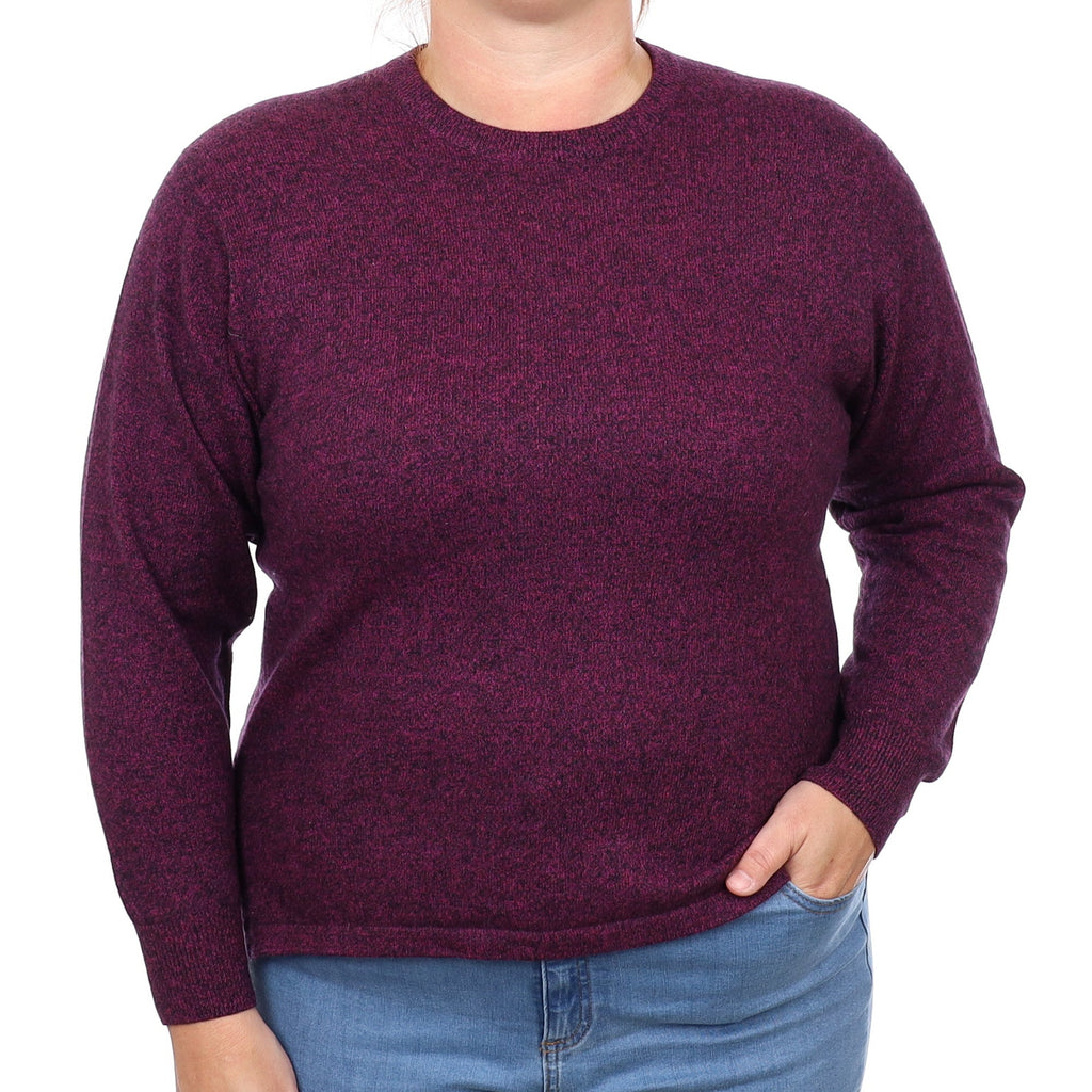Magenta and Black Marl Cashmere Crew Neck Jumper Large