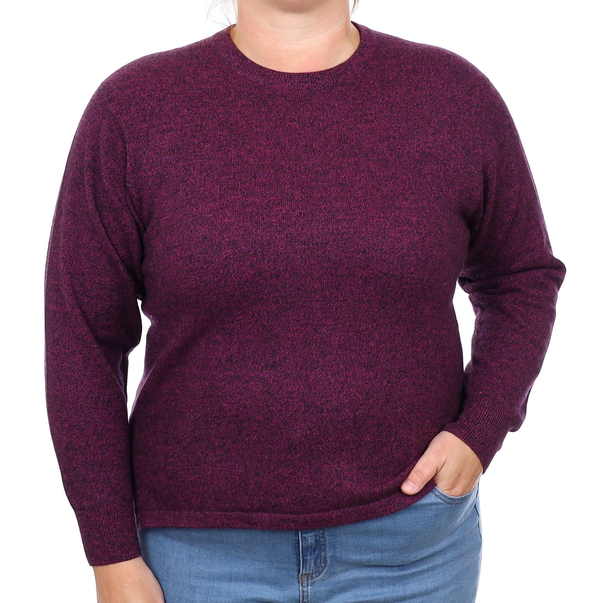 Magenta and Black Marl Cashmere Crew Neck Jumper Large