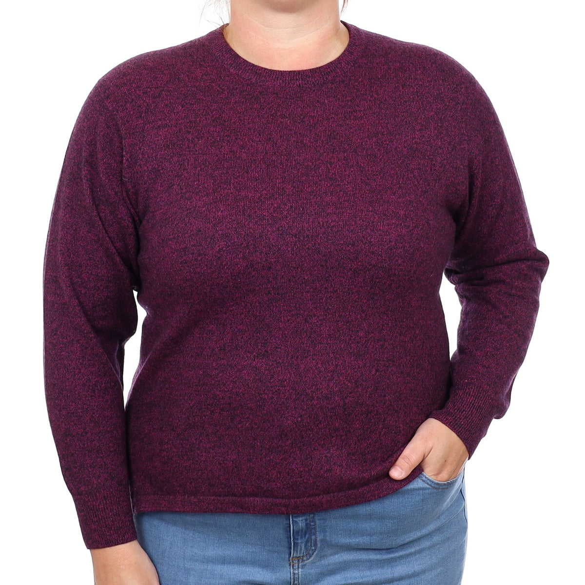 Magenta and Black Marl Cashmere Crew Neck Jumper Large