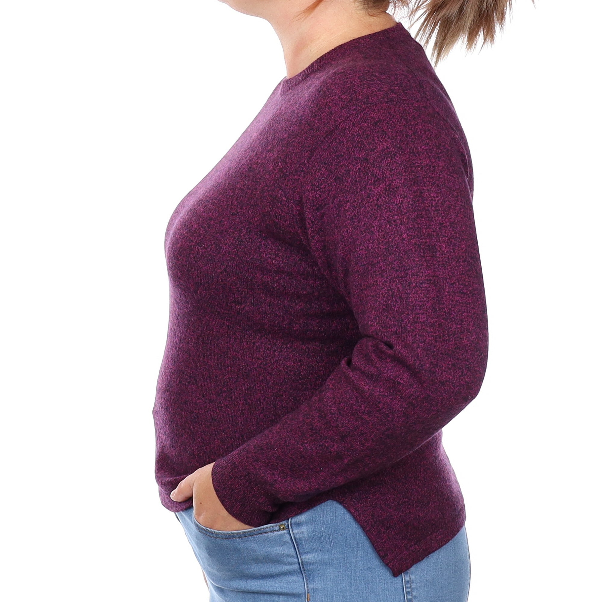 Magenta and Black Marl Cashmere Crew Neck Jumper Large