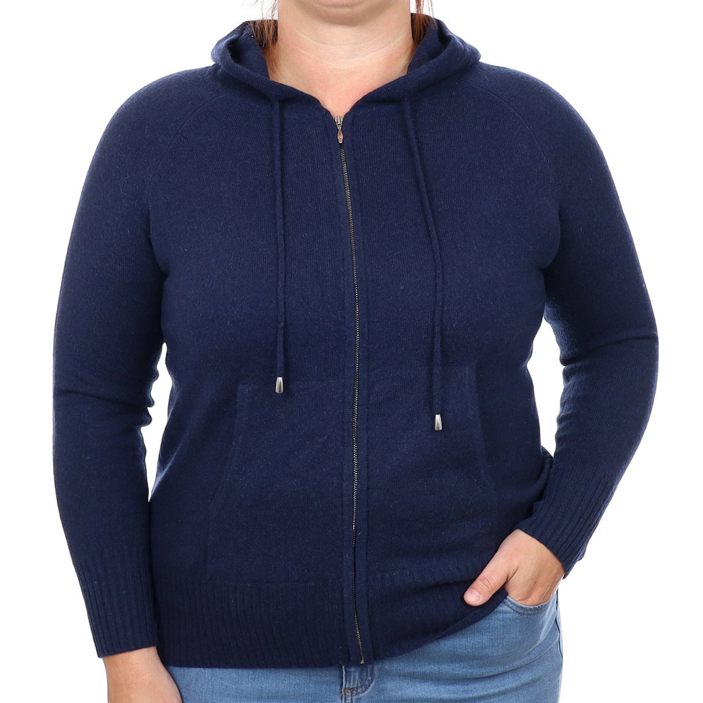 Navy Blue Cashmere Zip up Hoodie With Pocket’s Large