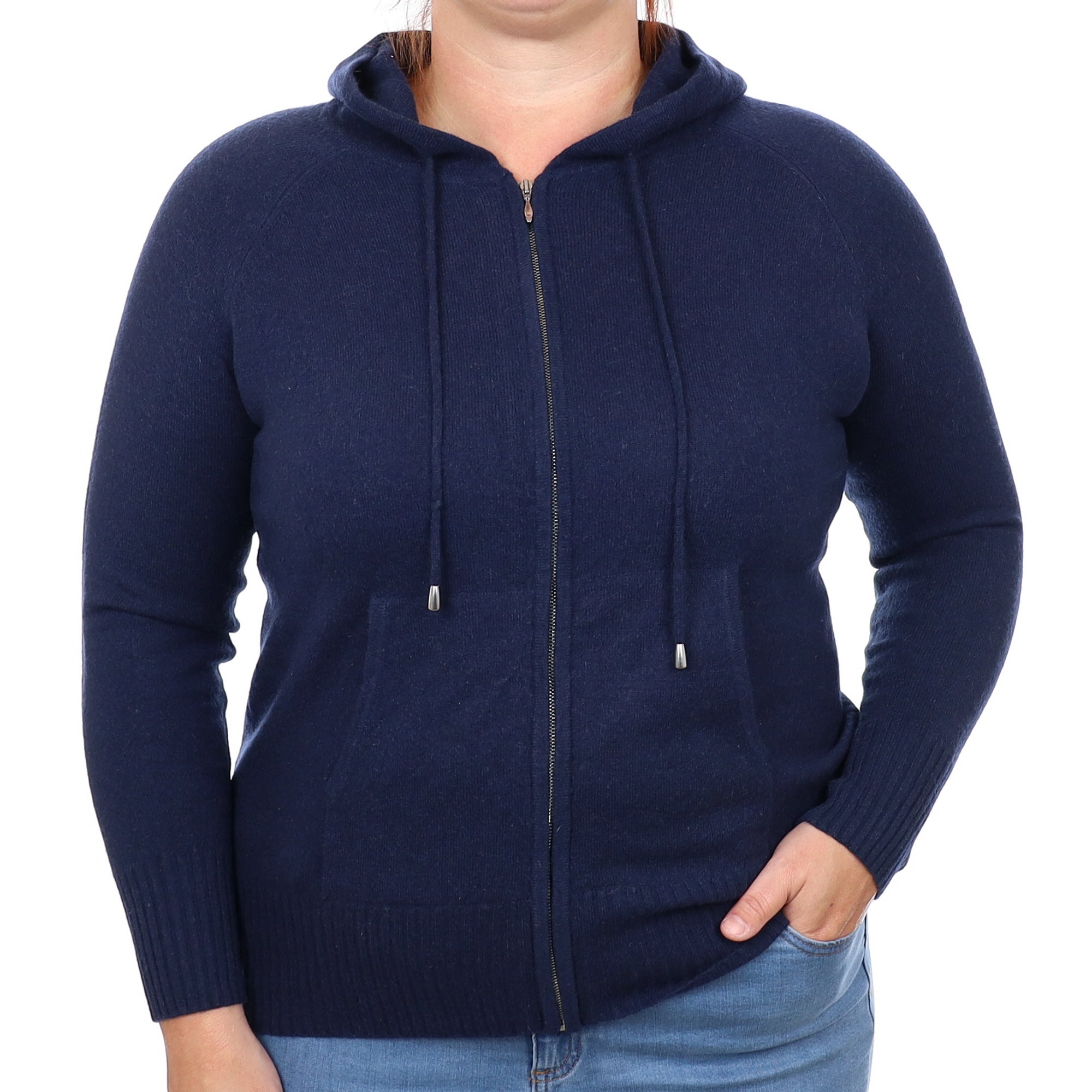Navy Blue Cashmere Zip up Hoodie With Pocket’s Large