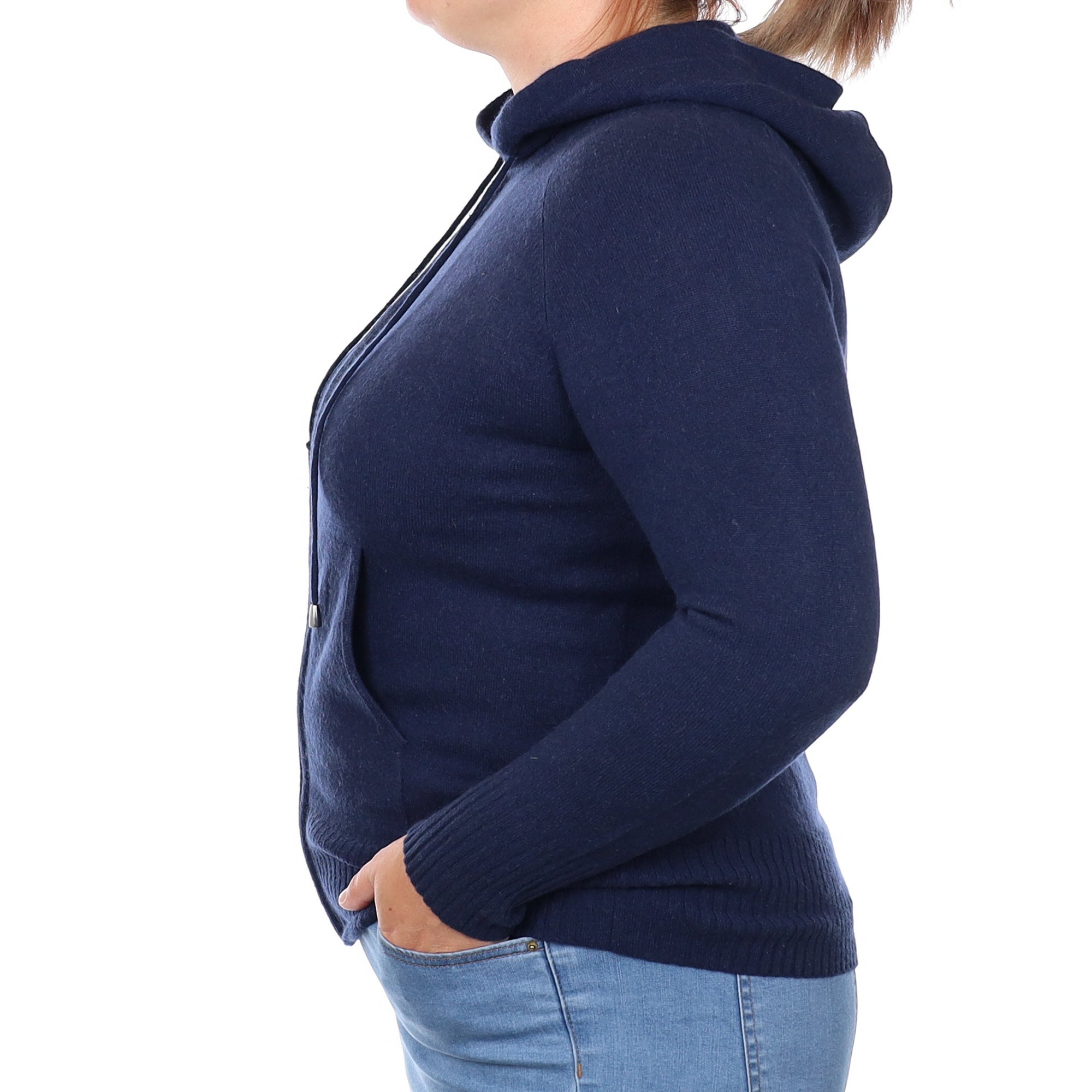 Navy Blue Cashmere Zip up Hoodie With Pocket’s Large