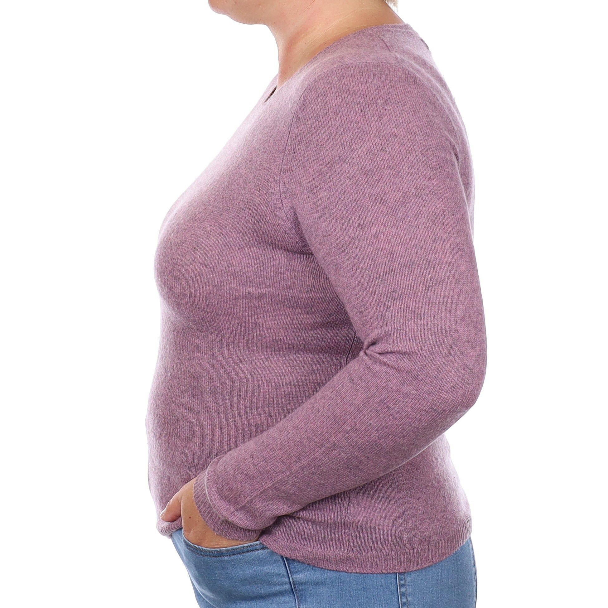 Heather Purple Cashmere Crew Neck Jumper Large