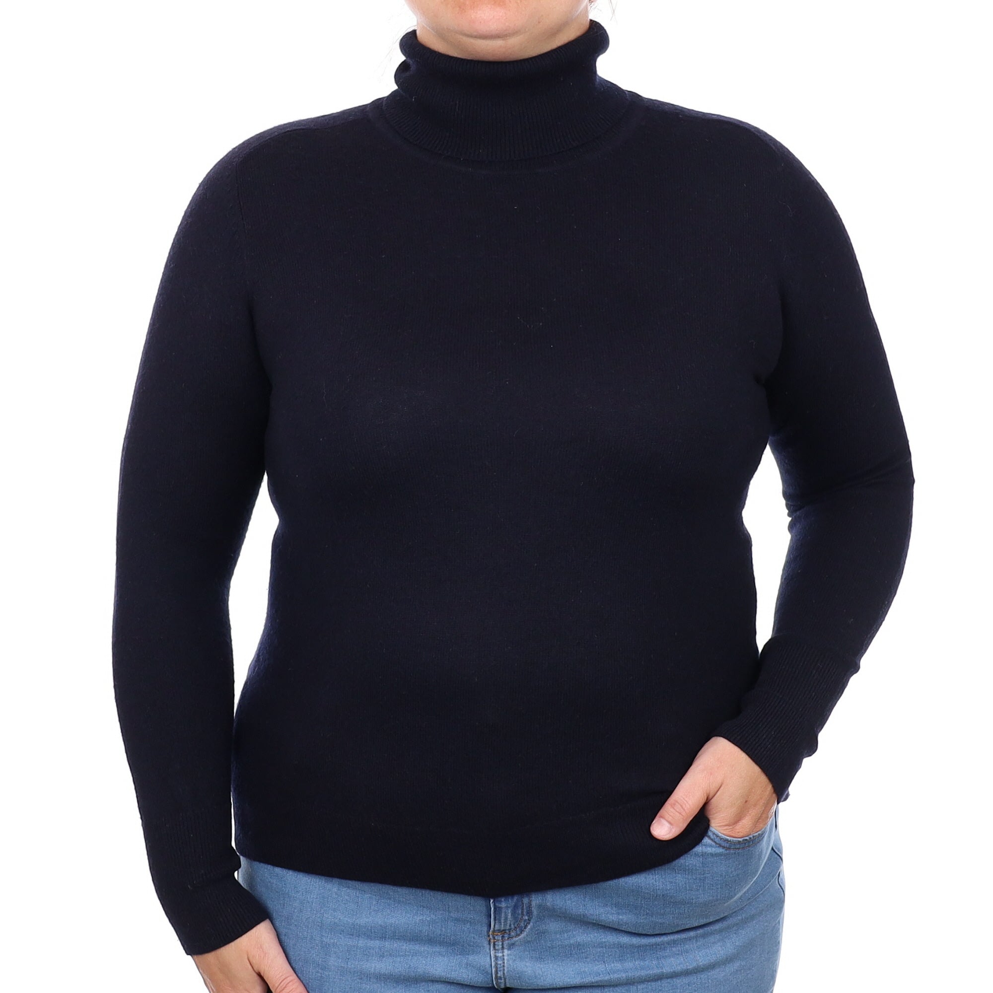 Dark Navy Cashmere Polo Neck Jumper Large