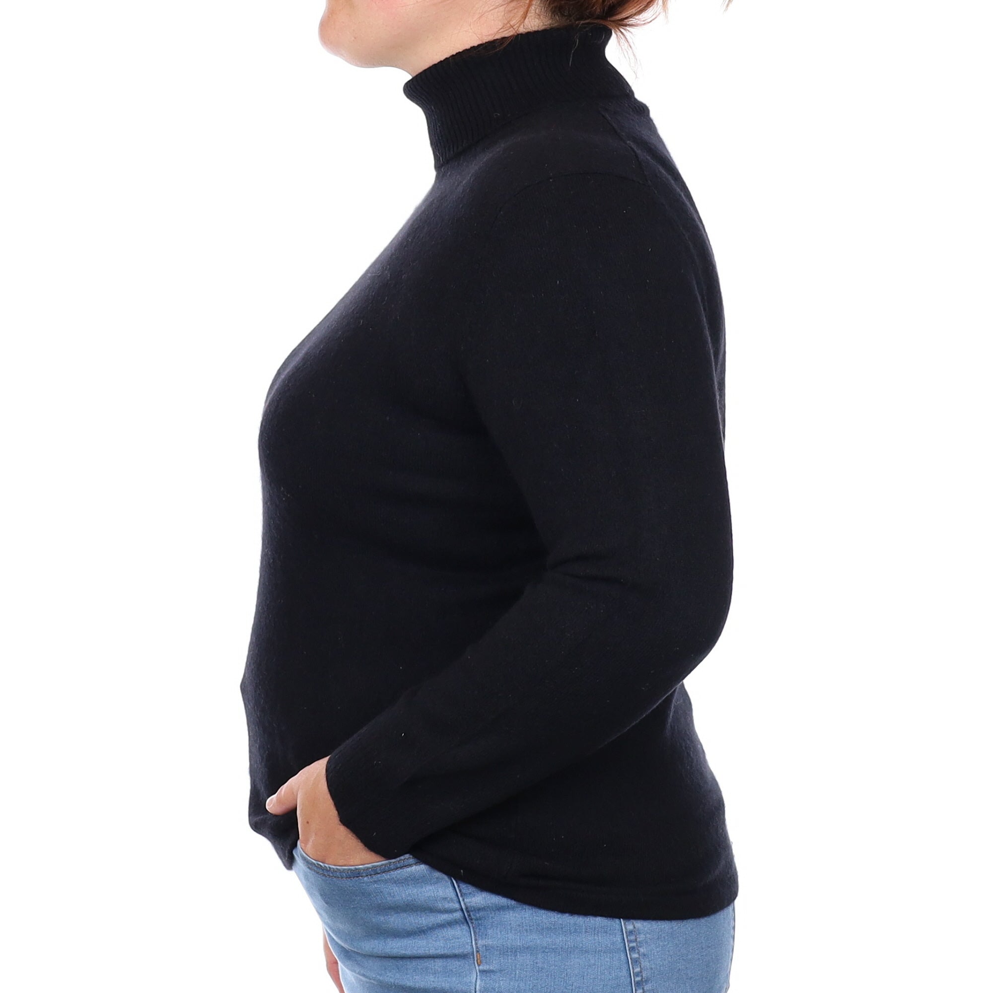 Black Cashmere Polo Neck Jumper Large