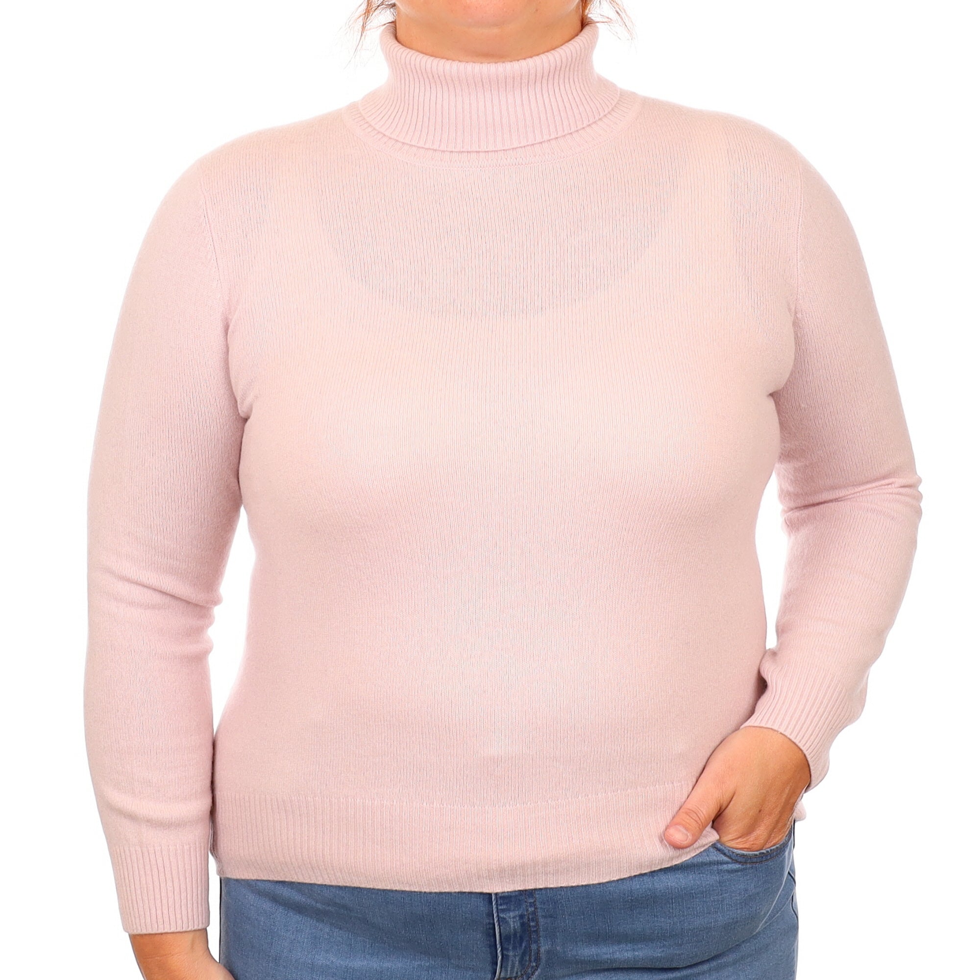 Ice Pink Cashmere Polo Neck Jumper Large