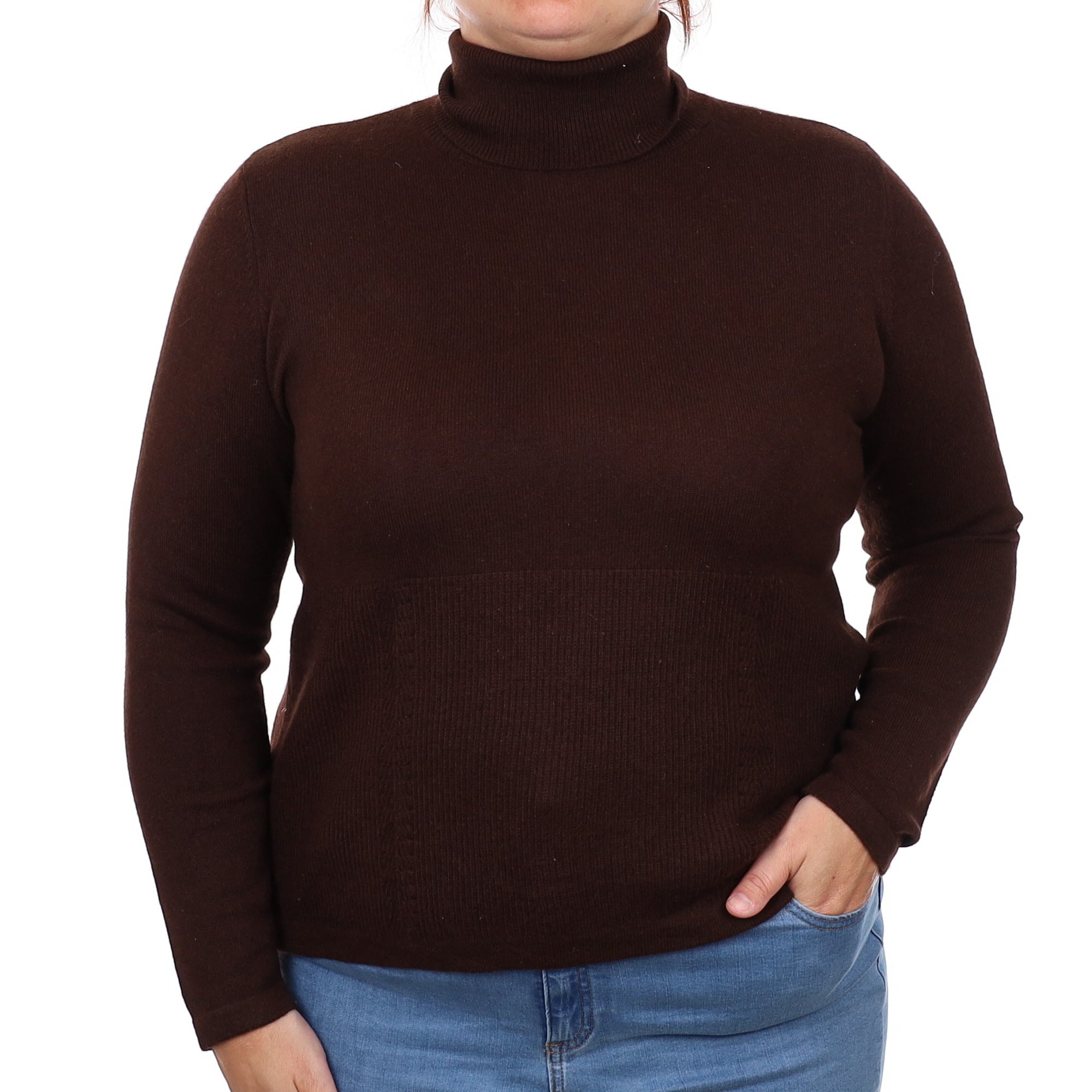 Chocolate Cashmere Polo Neck Jumper Large