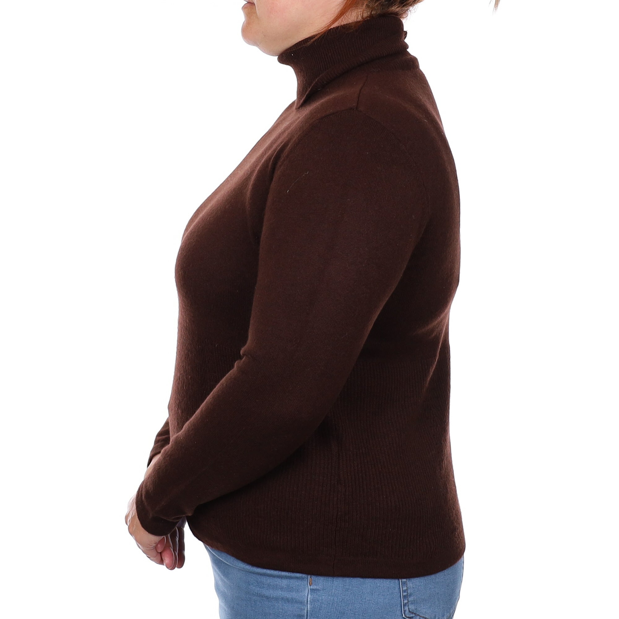 Chocolate Cashmere Polo Neck Jumper Large