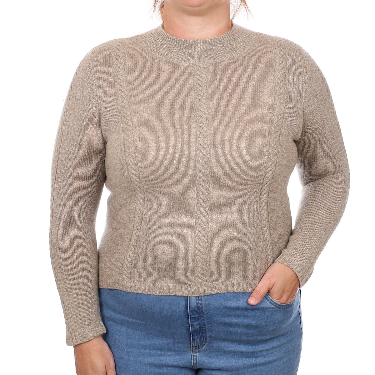 Mocha Brown Cable Cashmere Turtle Neck Jumper Large
