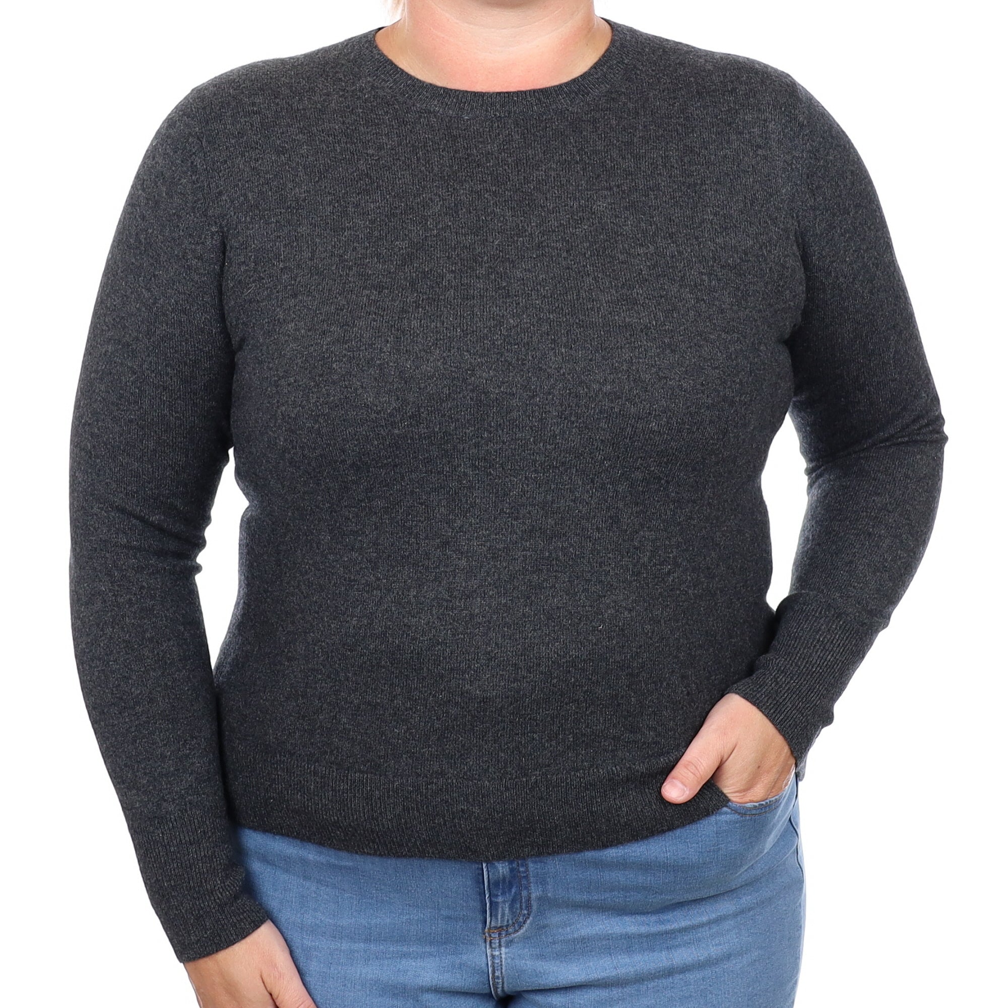 Charcoal Grey Cashmere Crew Neck Jumper Large