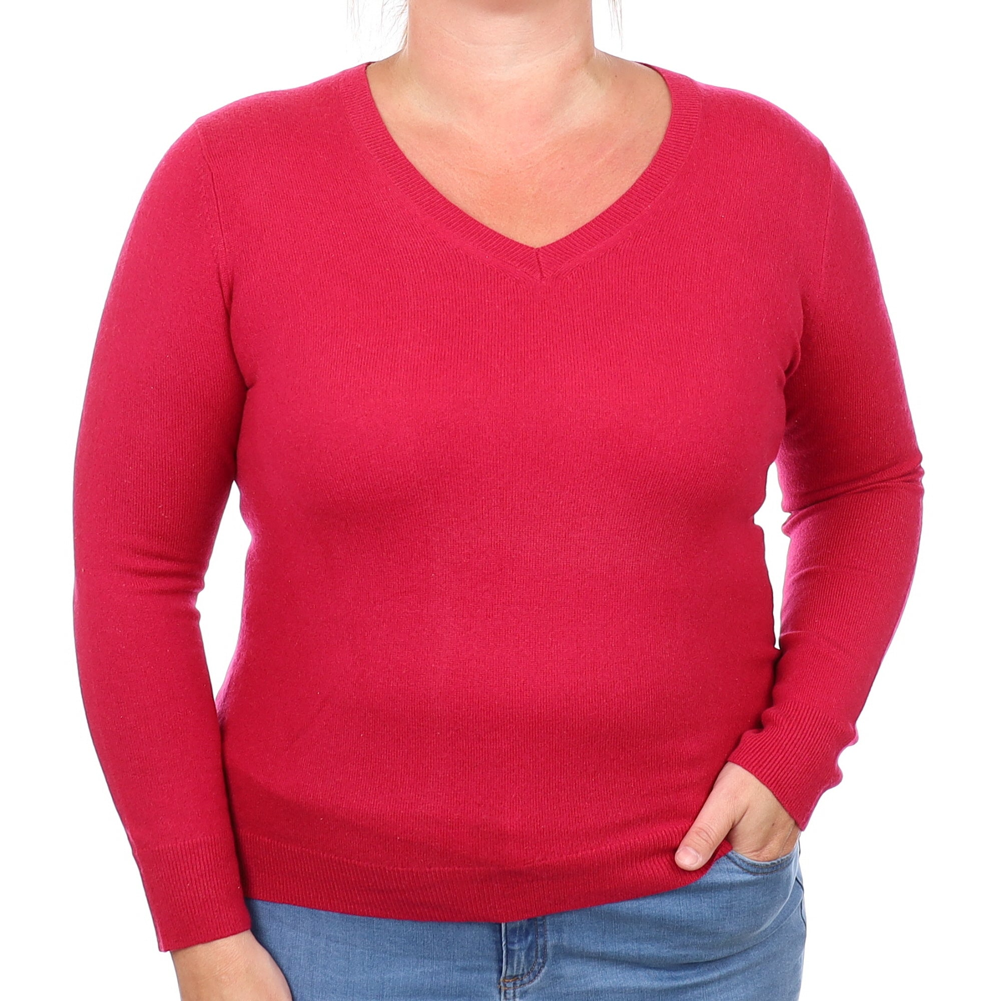 Cherry Pink Cashmere V Neck Jumper Large
