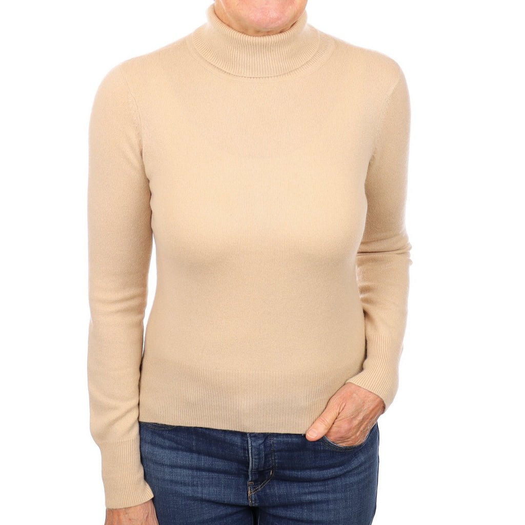 Sand Beige Cashmere Polo Neck Jumper Medium
