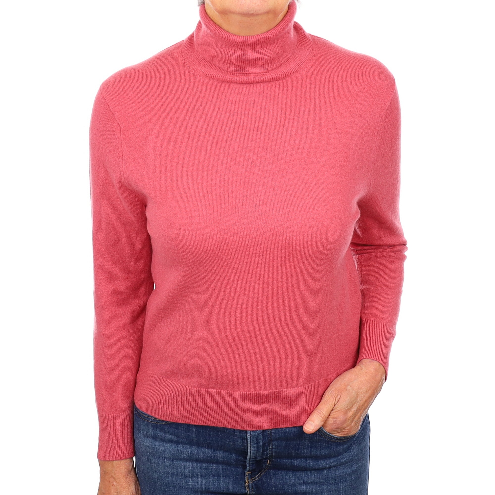 Loganberry Pink Cashmere Polo Neck Jumper Medium