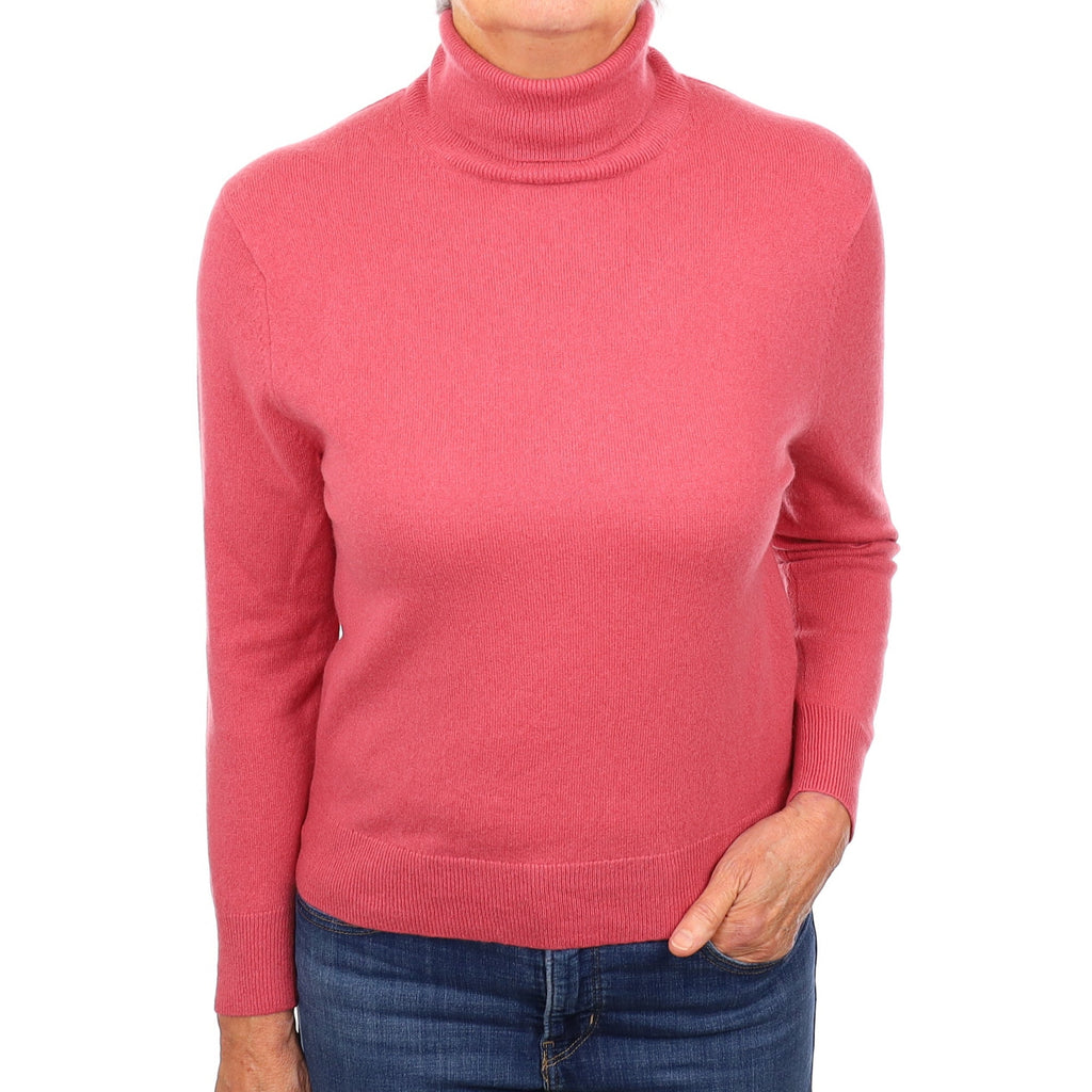Loganberry Pink Cashmere Polo Neck Jumper Medium