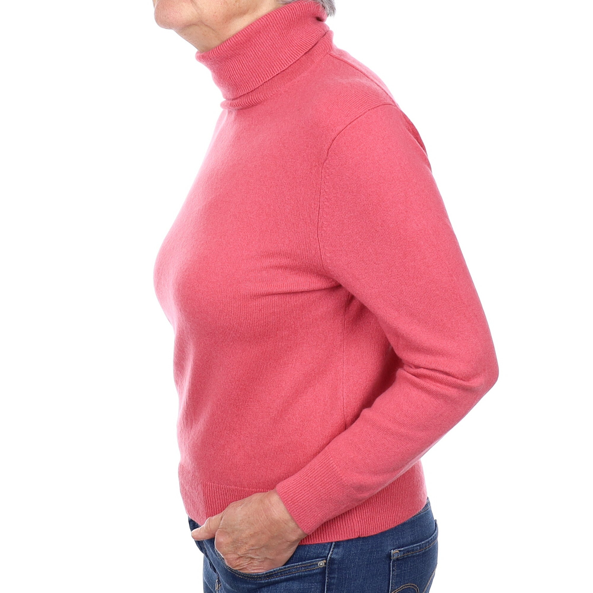 Loganberry Pink Cashmere Polo Neck Jumper Medium