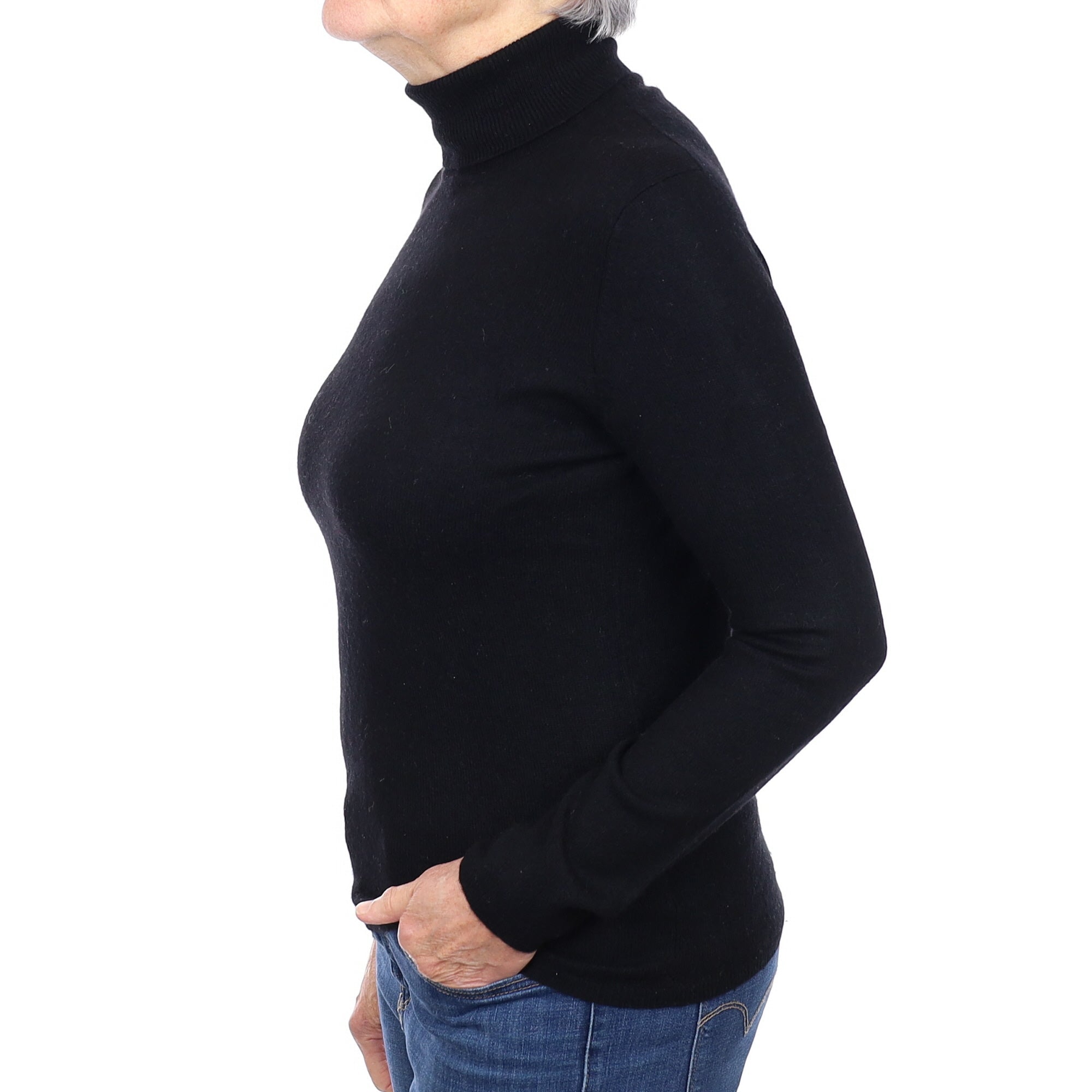 Black Cashmere Polo Neck Jumper Medium