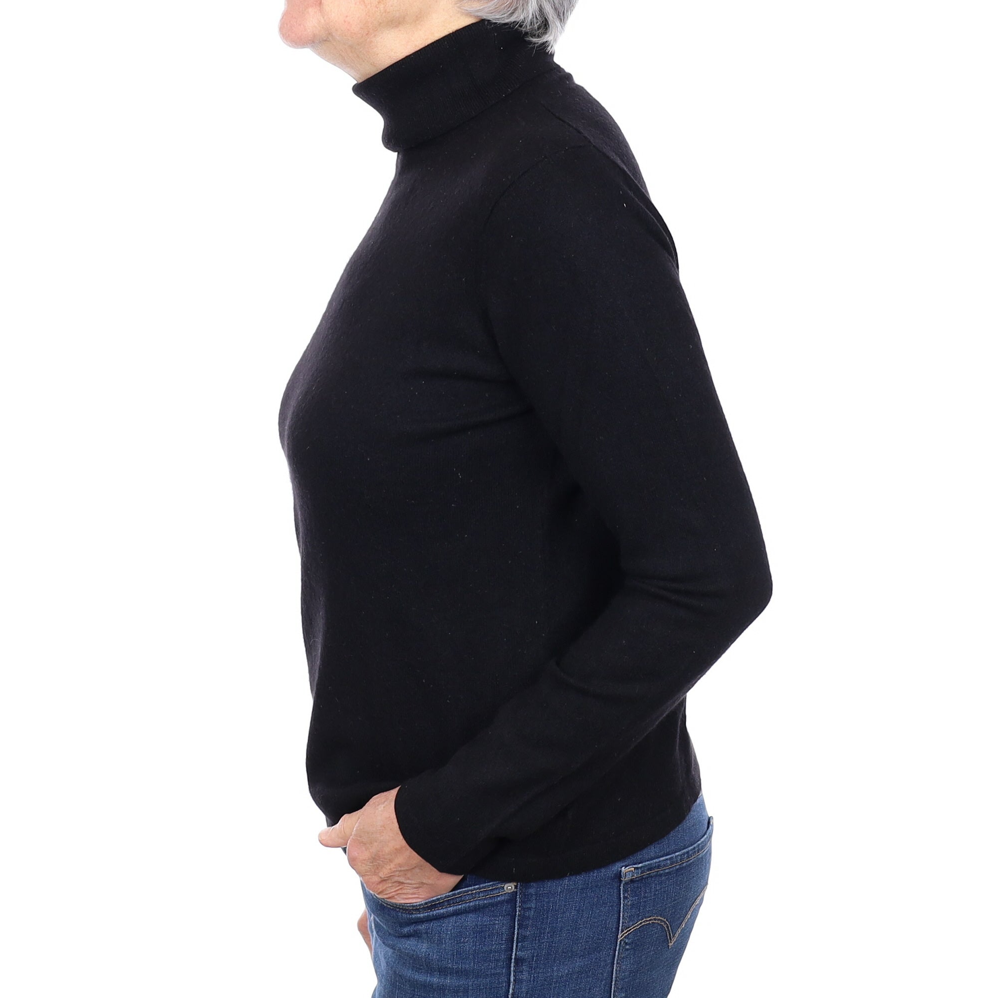 Black Cashmere Polo Neck Jumper Medium