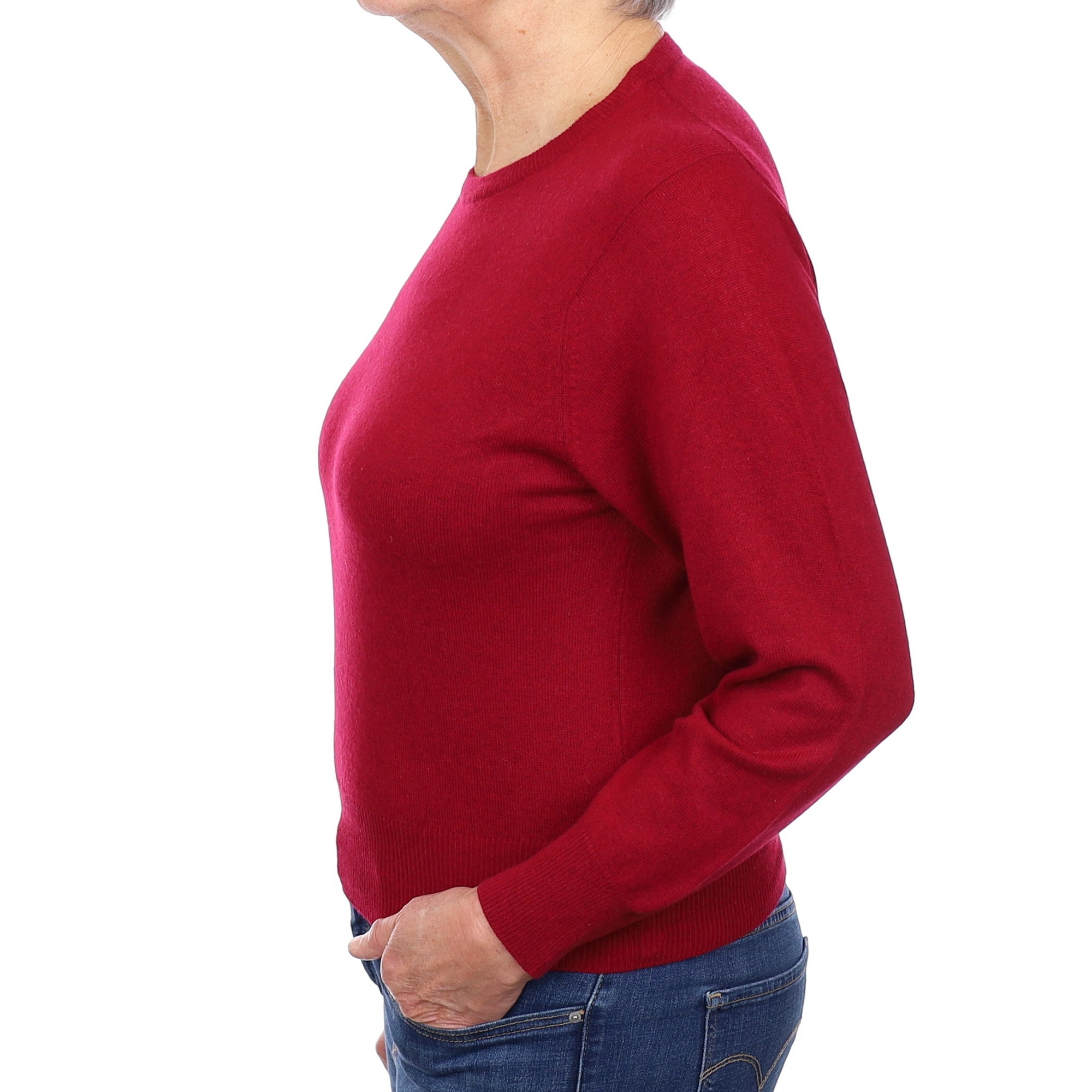 Garnet Red Cashmere Crew Neck Jumper Medium