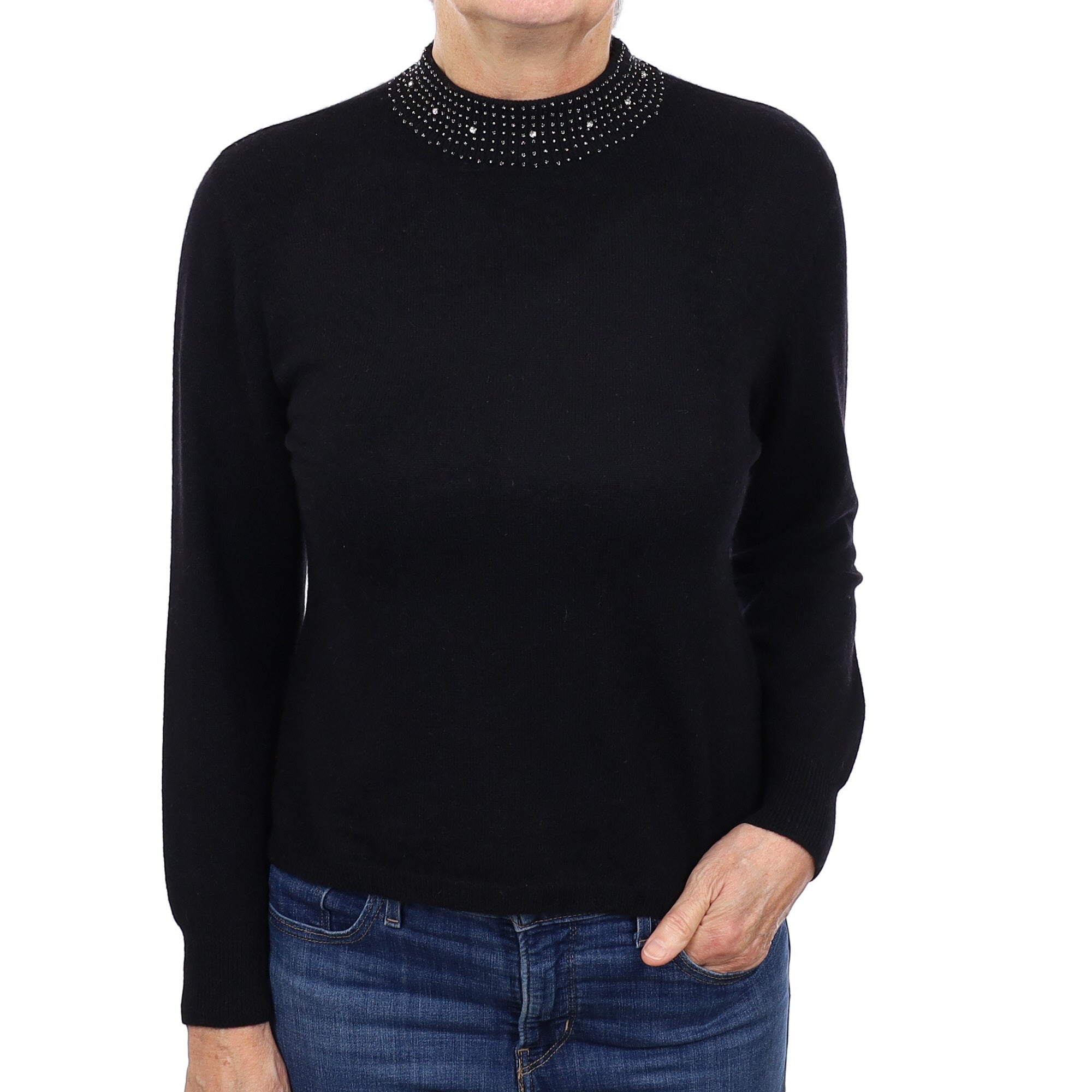 Black Cashmere Diamanté Turtle Neck Jumper Medium