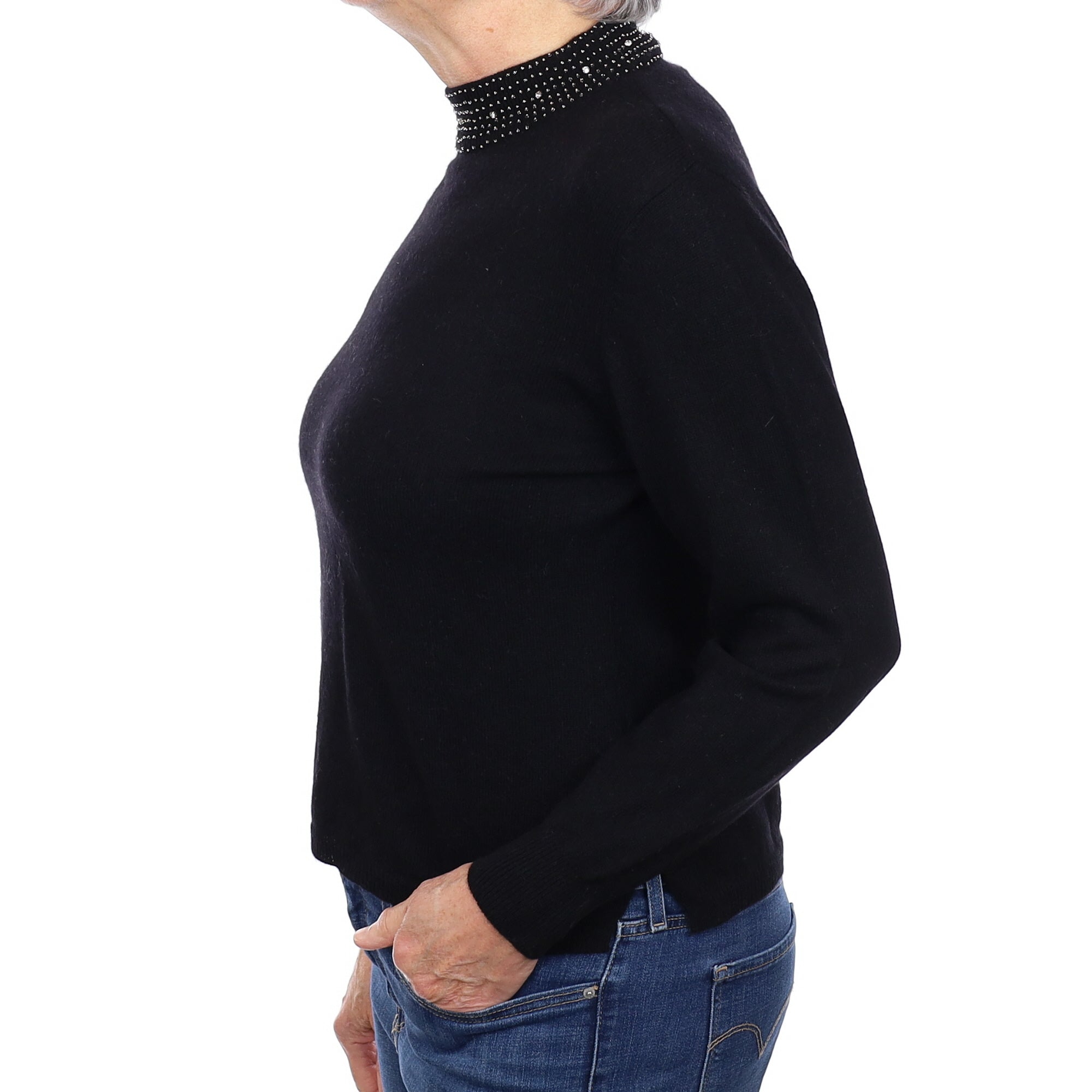 Black Cashmere Diamanté Turtle Neck Jumper Medium