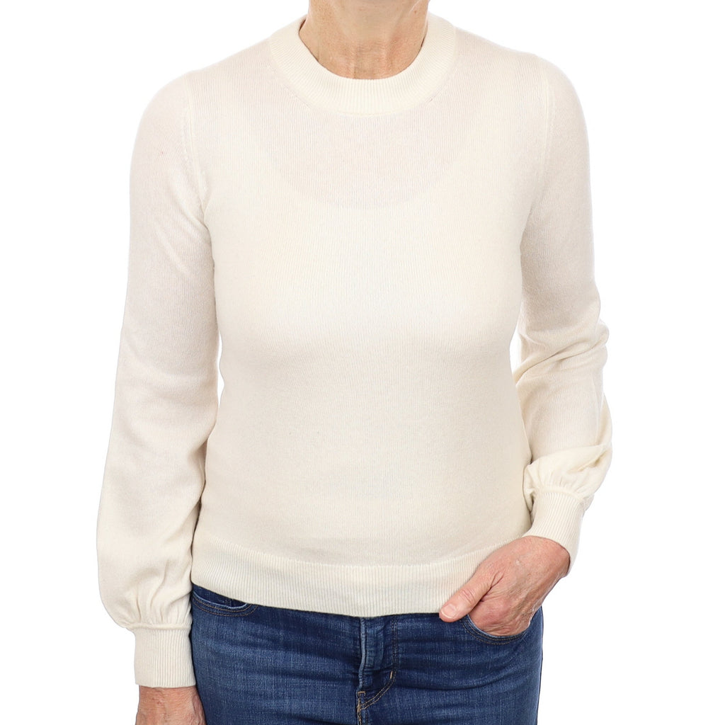 Cream Cashmere Balloon Sleeve Crew Neck Jumper Medium