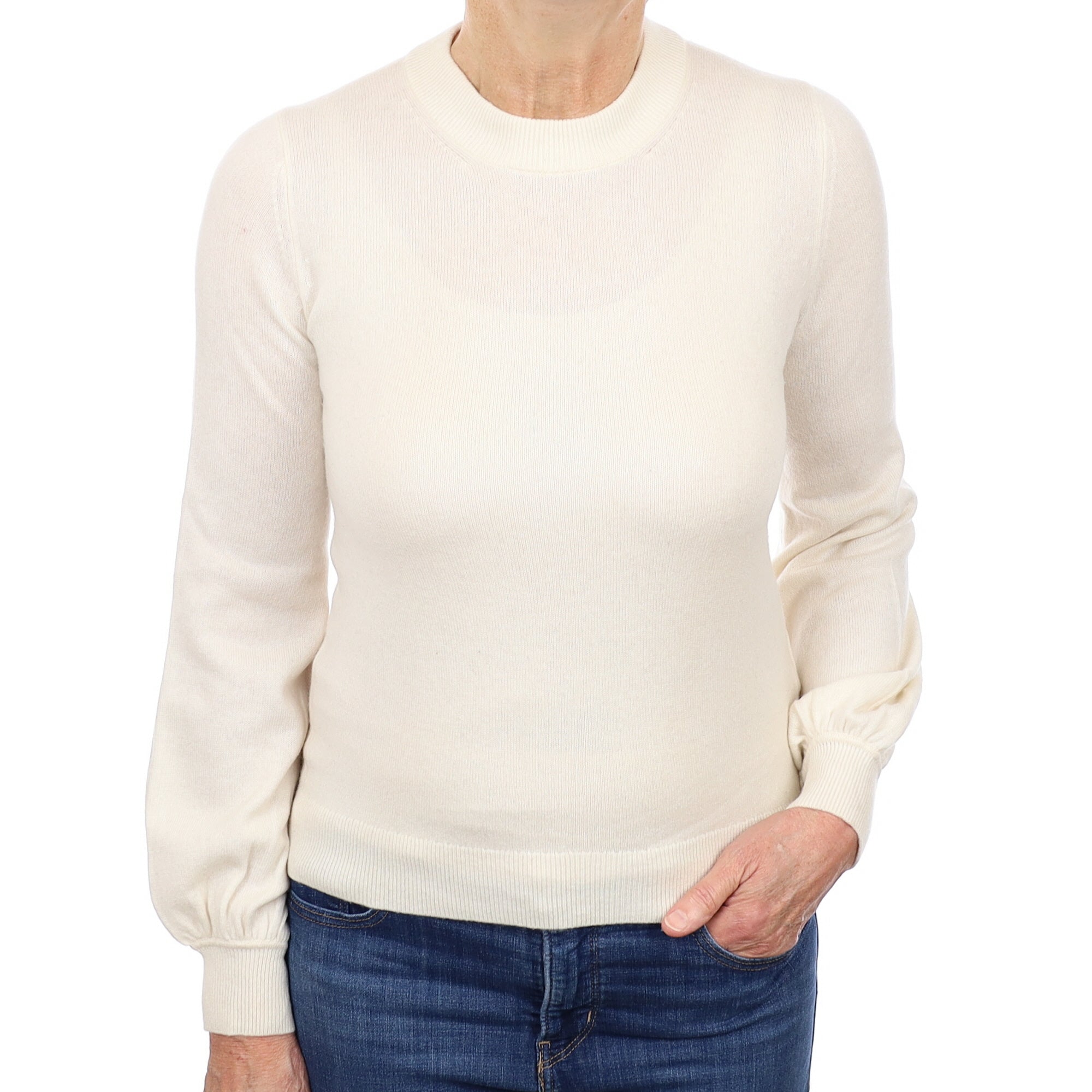 Cream Cashmere Balloon Sleeve Crew Neck Jumper Medium