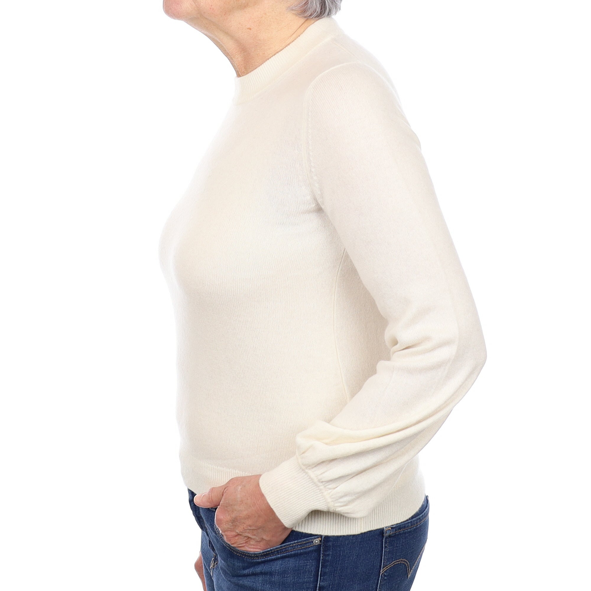 Cream Cashmere Balloon Sleeve Crew Neck Jumper Medium